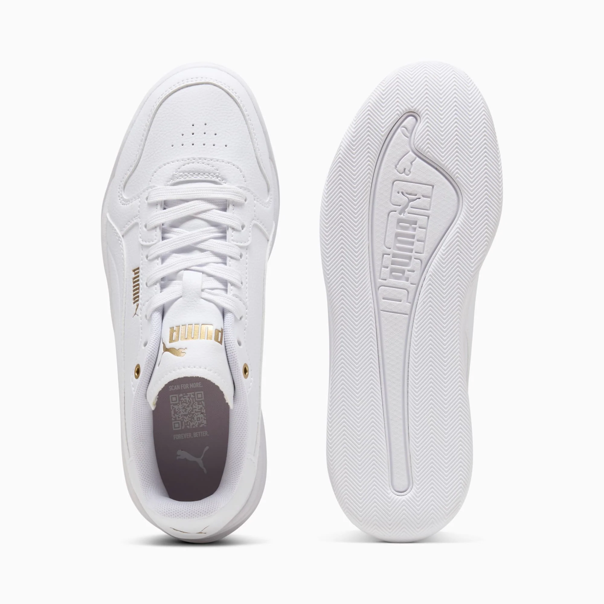 PUMA WOMEN'S COURT BAE WHITE/GOLD SNEAKER SHOES - Image 5