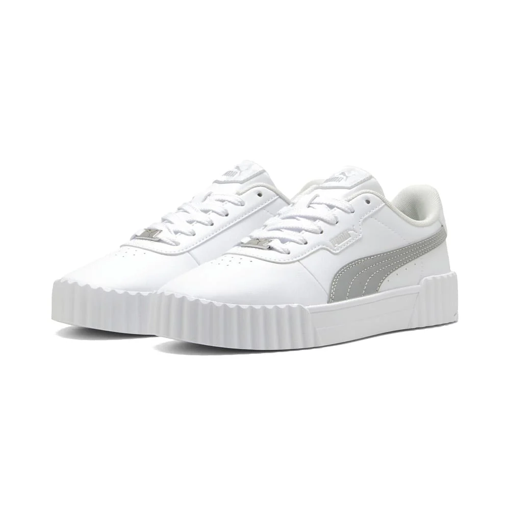 PUMA WOMEN'S CARINA 3.0 DAYINIGHT WHITE/SILVER SNEAKER SHOES - Image 3