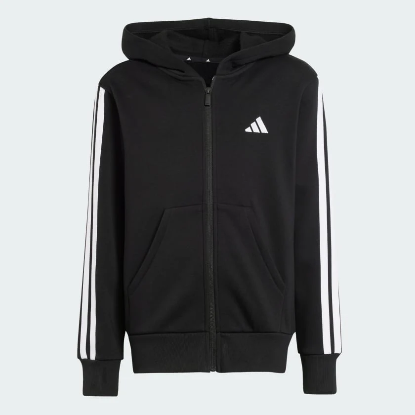Adidas Kid's 3-Stripe Full Zip Fleece Black Jacket - Image 2