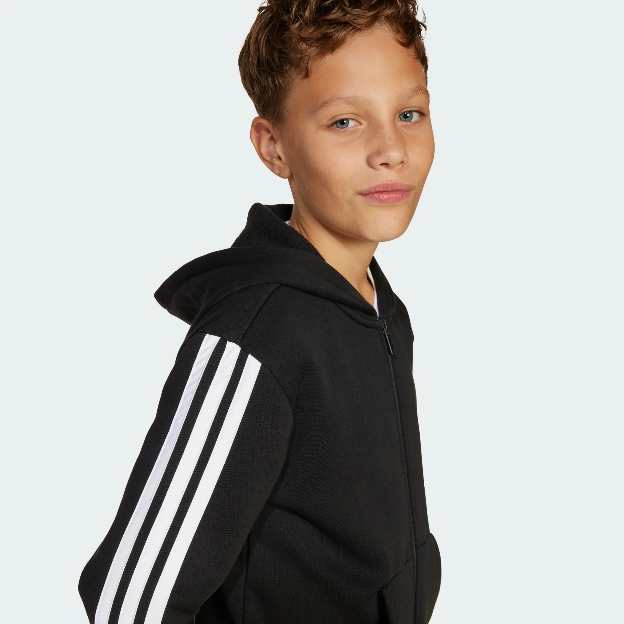 Adidas Kid's 3-Stripe Full Zip Fleece Black Jacket - Image 3