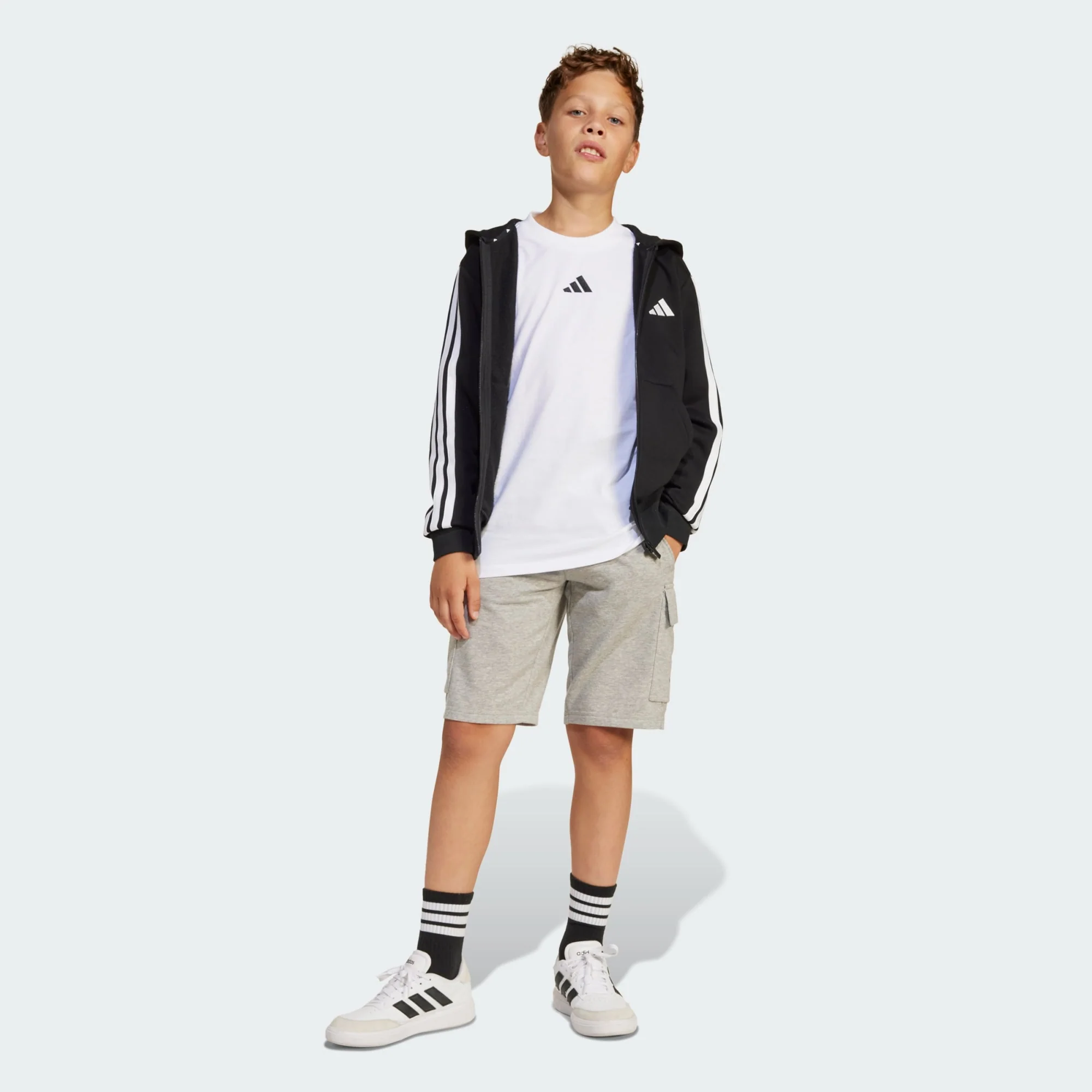 Adidas Kid's 3-Stripe Full Zip Fleece Black Jacket - Image 5