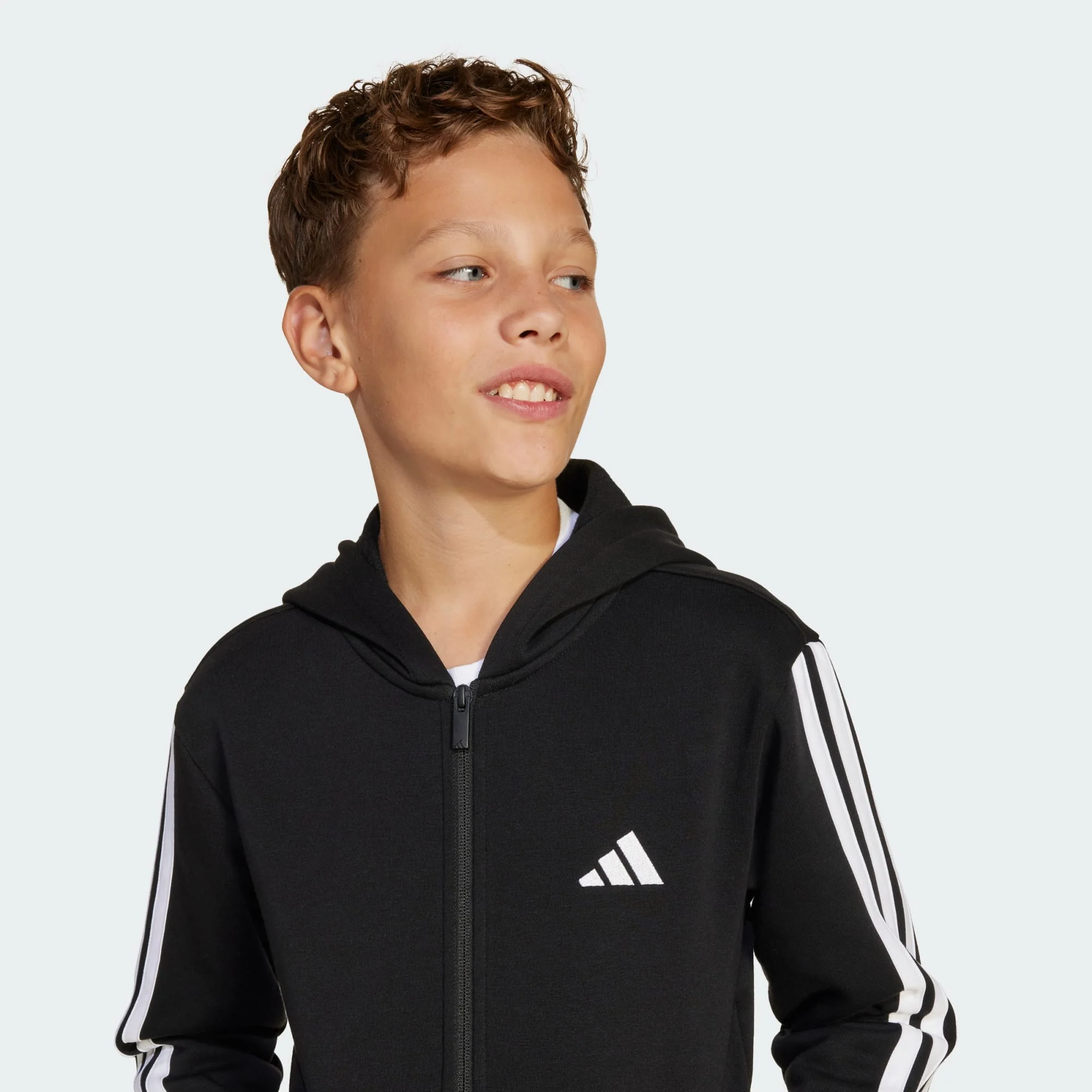 Adidas Kid's 3-Stripe Full Zip Fleece Black Jacket - Image 6