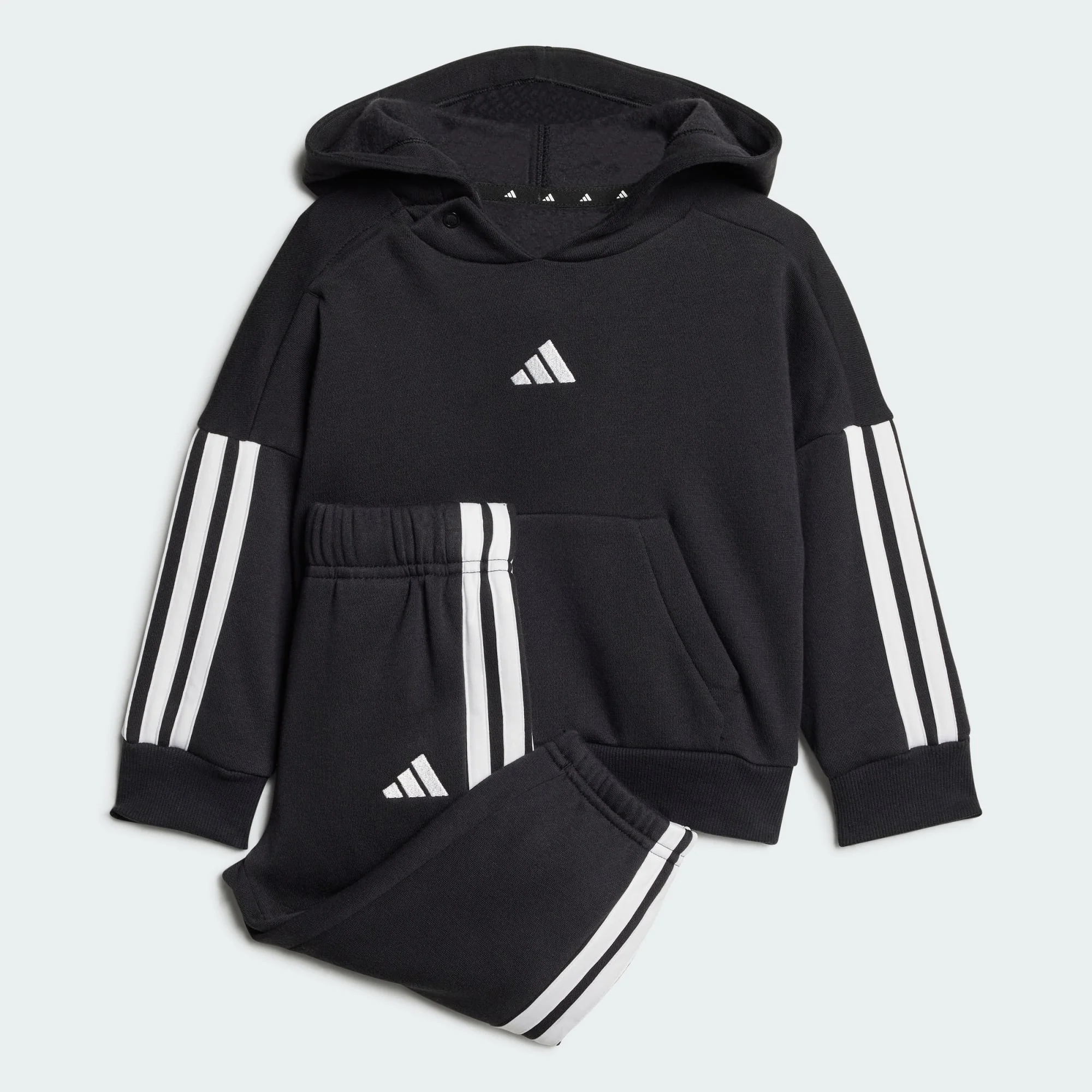 Adidas Kid's 3-Stripes Fleece Black Jogger Set