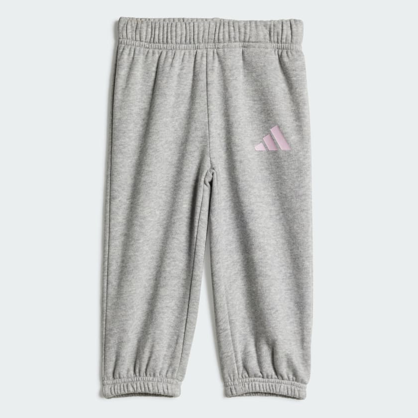 Adidas Kid's Essentials Joggers Fleece Pink/Grey Tracksuit Set - Image 4