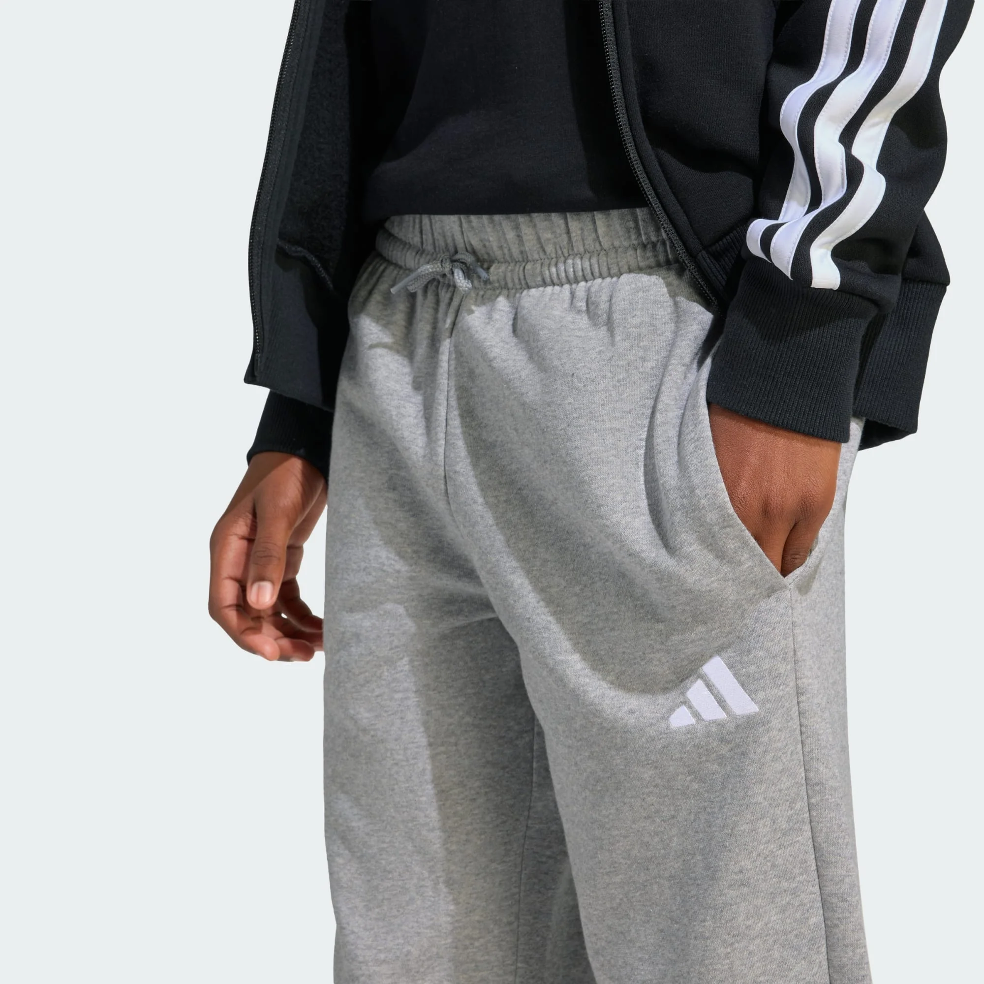 Adidas Kid's Small Logo Essentials Fleece Grey Trackpants - Image 5