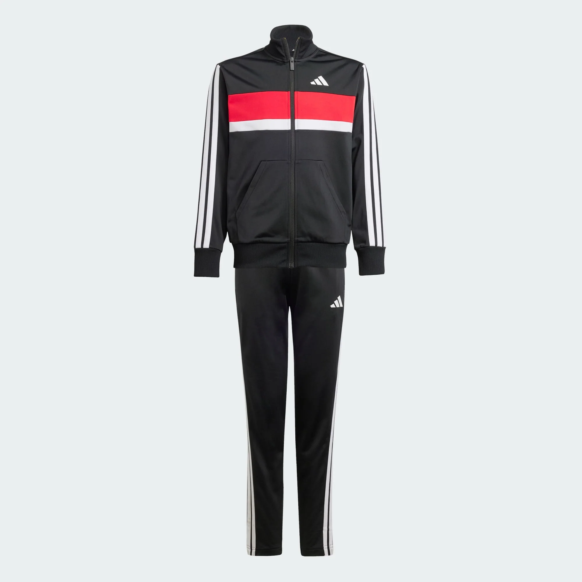 Adidas Kid's Tiberio Tricot 3-Stripes Black/Red Tracksuit Set - Image 2