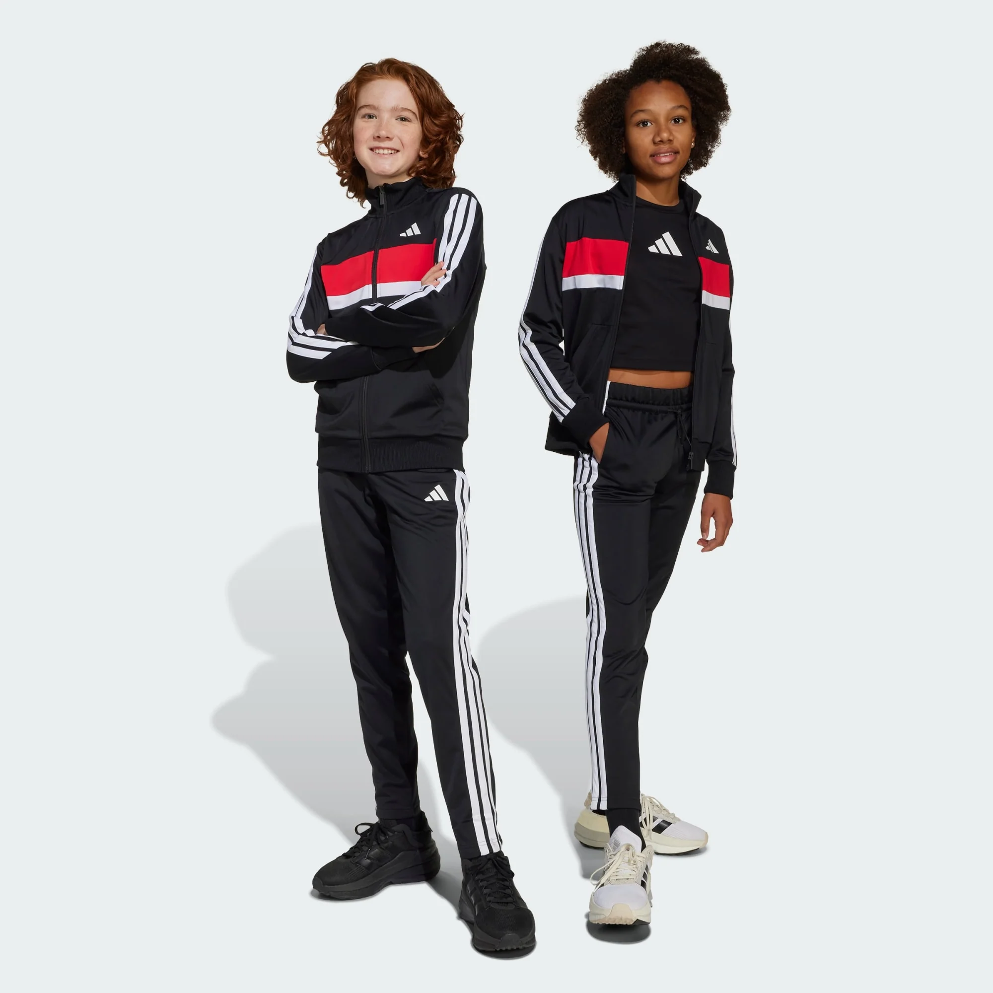 Adidas Kid's Tiberio Tricot 3-Stripes Black/Red Tracksuit Set - Image 5