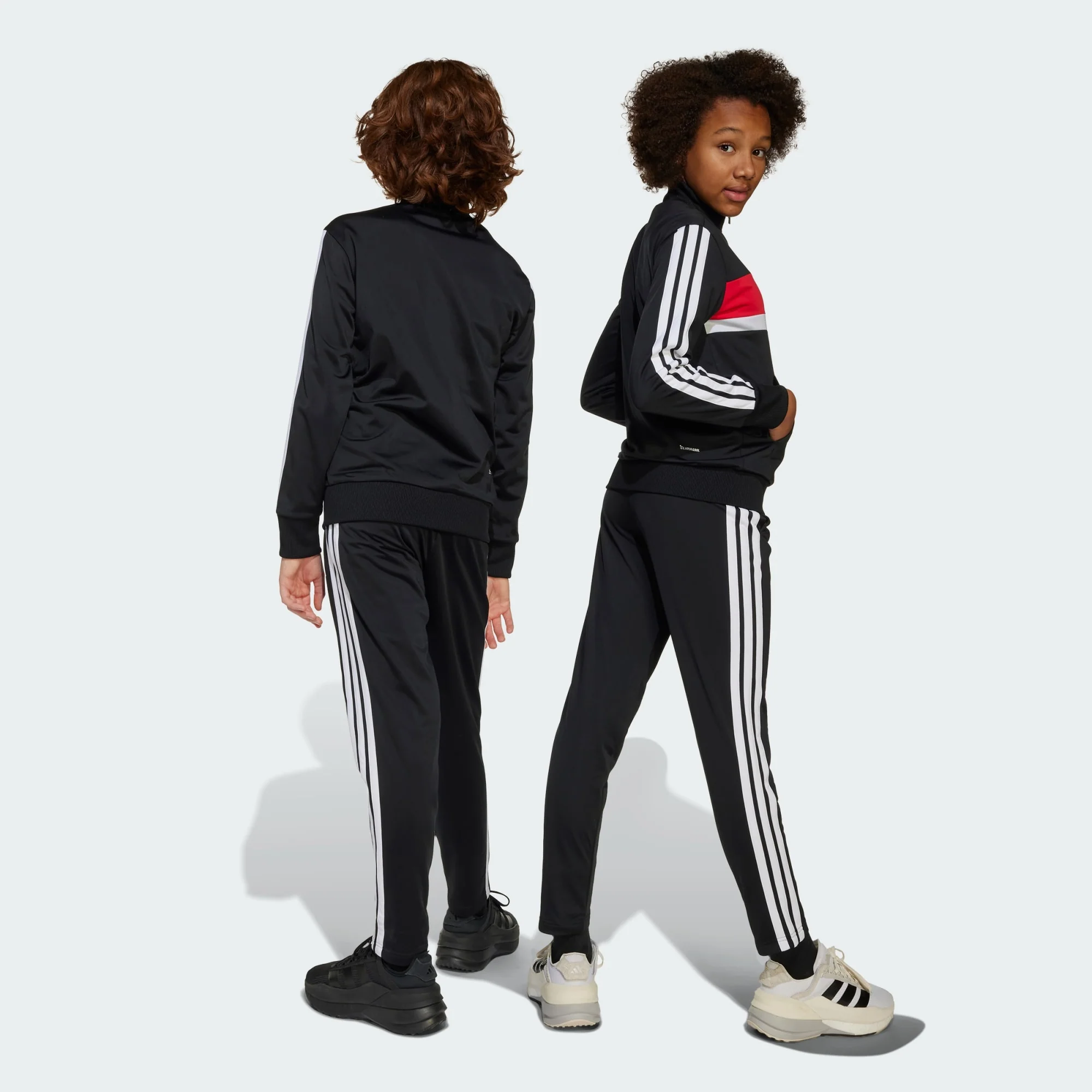 Adidas Kid's Tiberio Tricot 3-Stripes Black/Red Tracksuit Set - Image 6