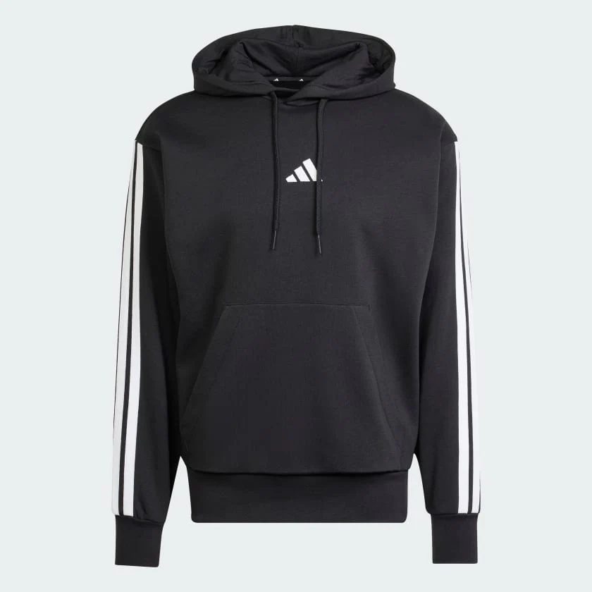 Adidas Men's 3-Stripes Fleece Black Hoodie - Image 2