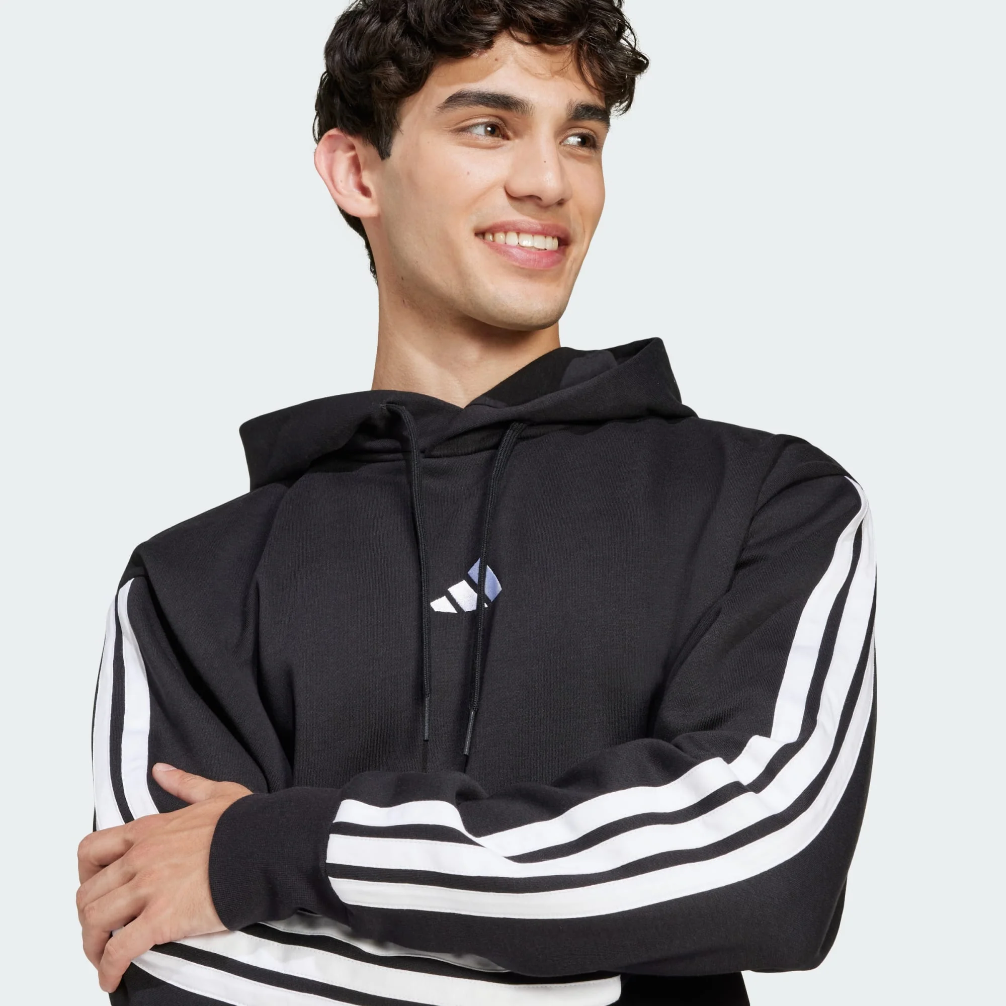 Adidas Men's 3-Stripes Fleece Black Hoodie - Image 3
