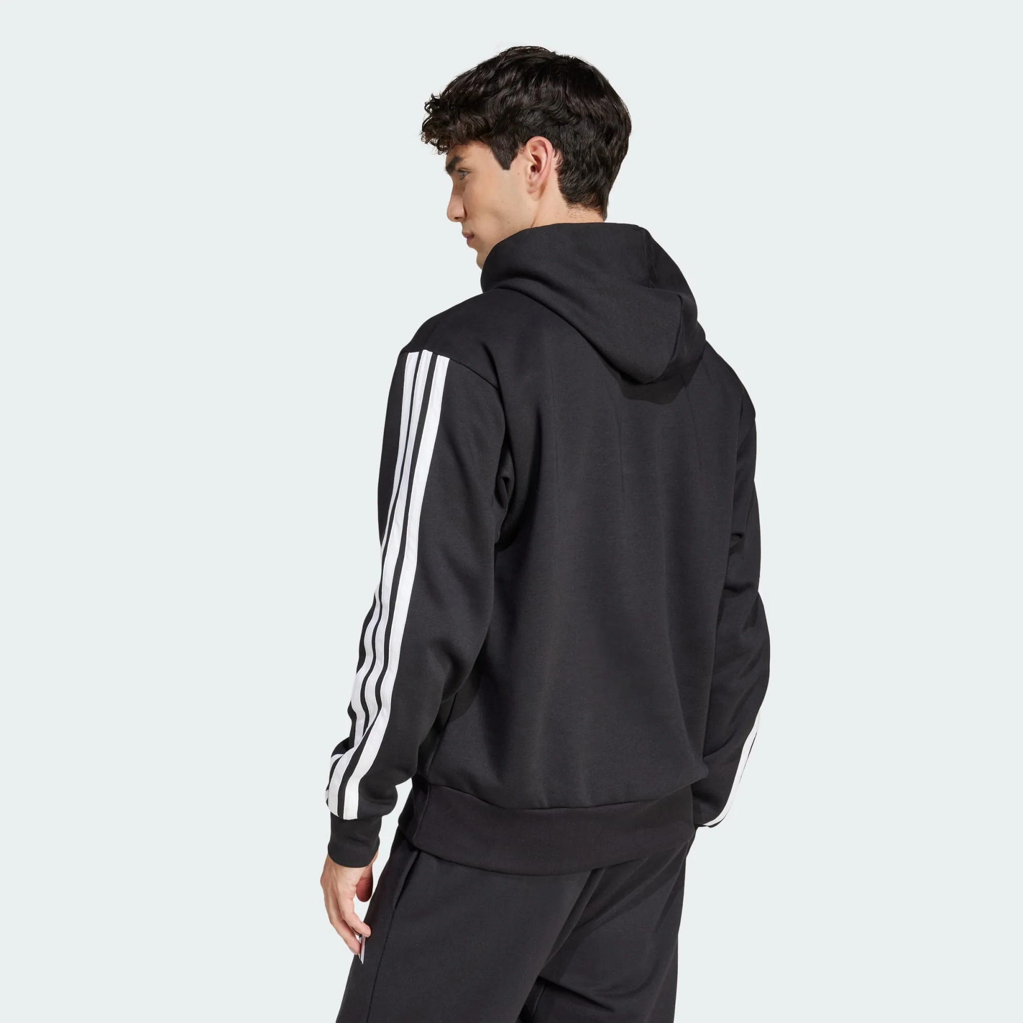 Adidas Men's 3-Stripes Fleece Black Hoodie - Image 4