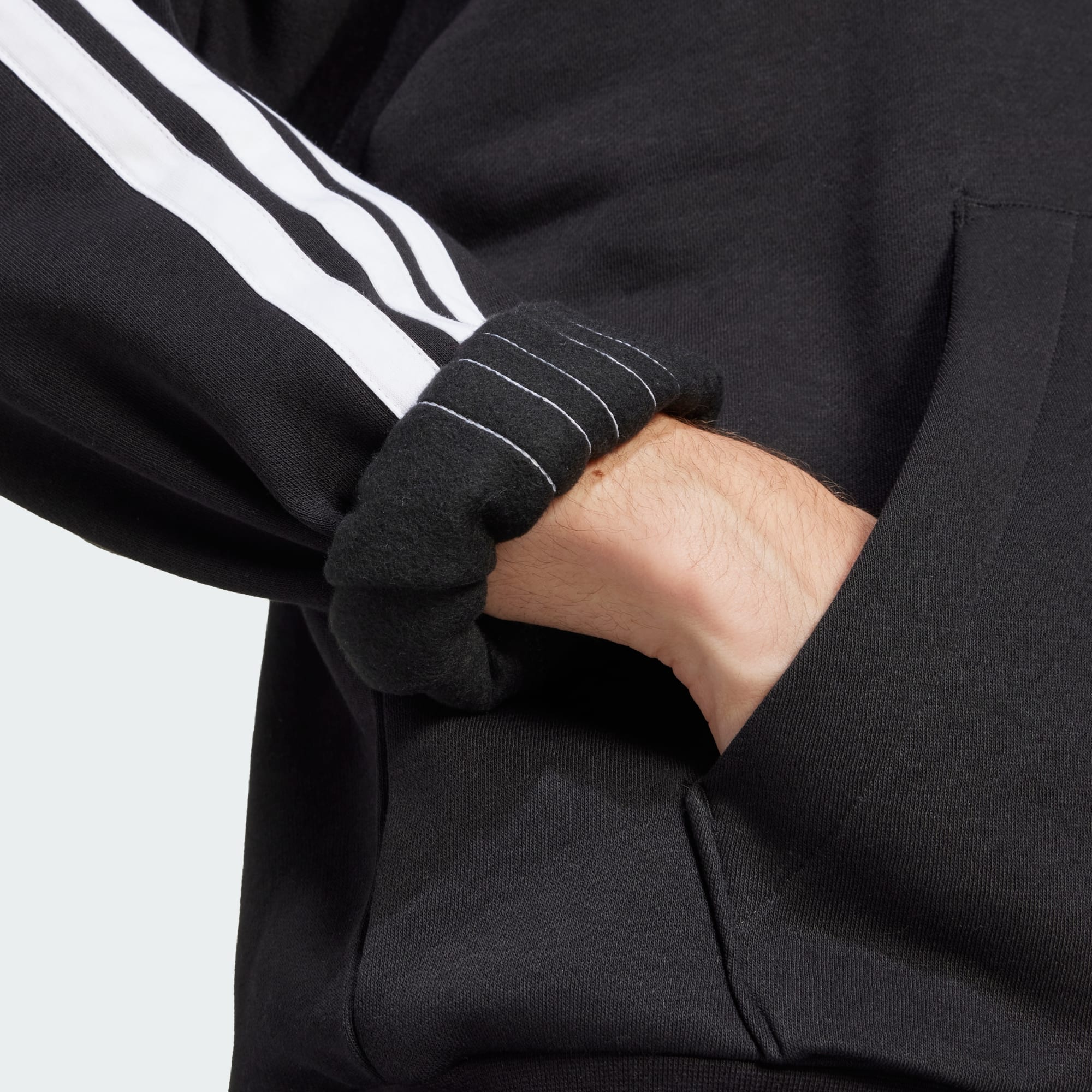 Adidas Men's 3-Stripes Fleece Black Hoodie - Image 7