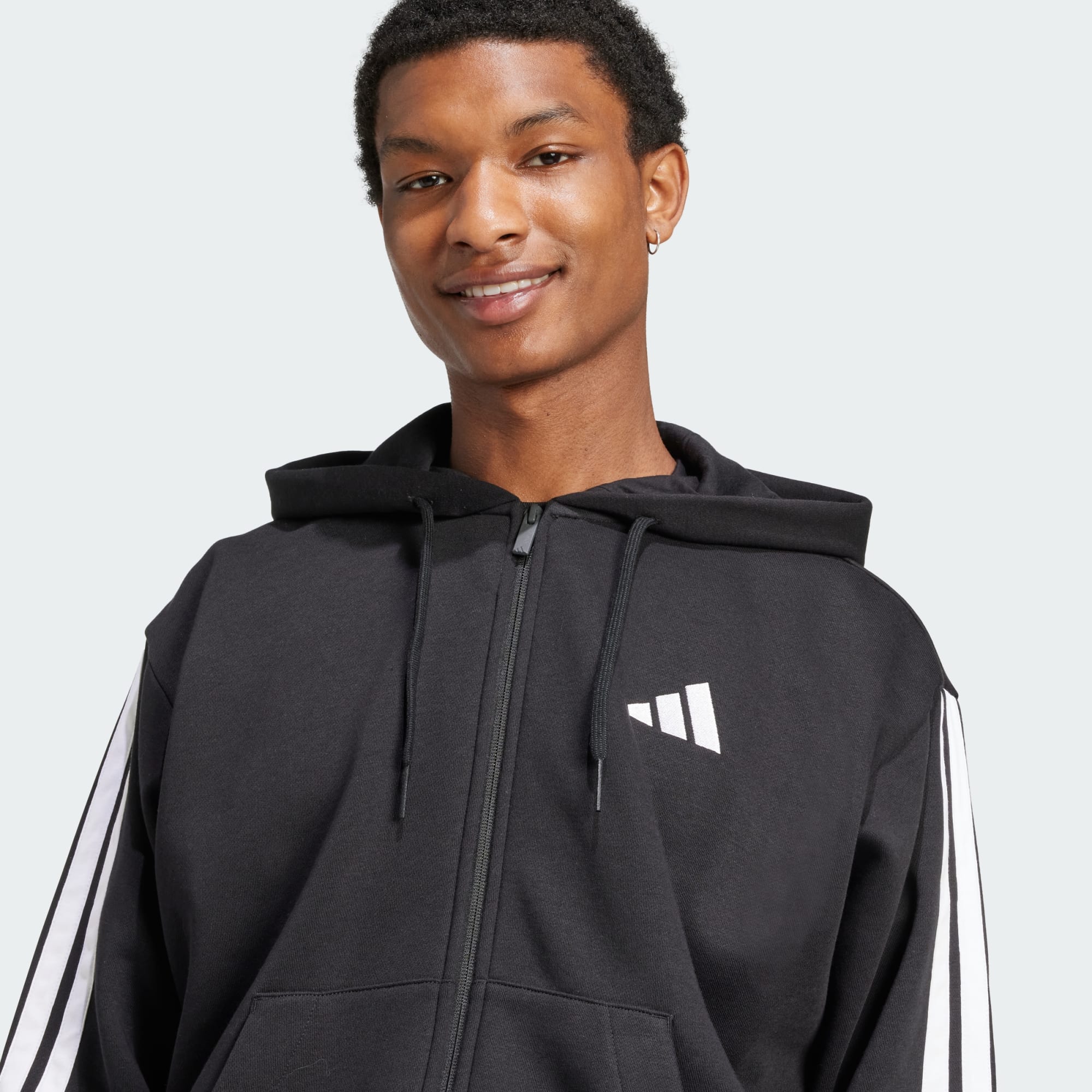 Adidas Men's 3-Stripes Fleece Black Jacket - Image 6