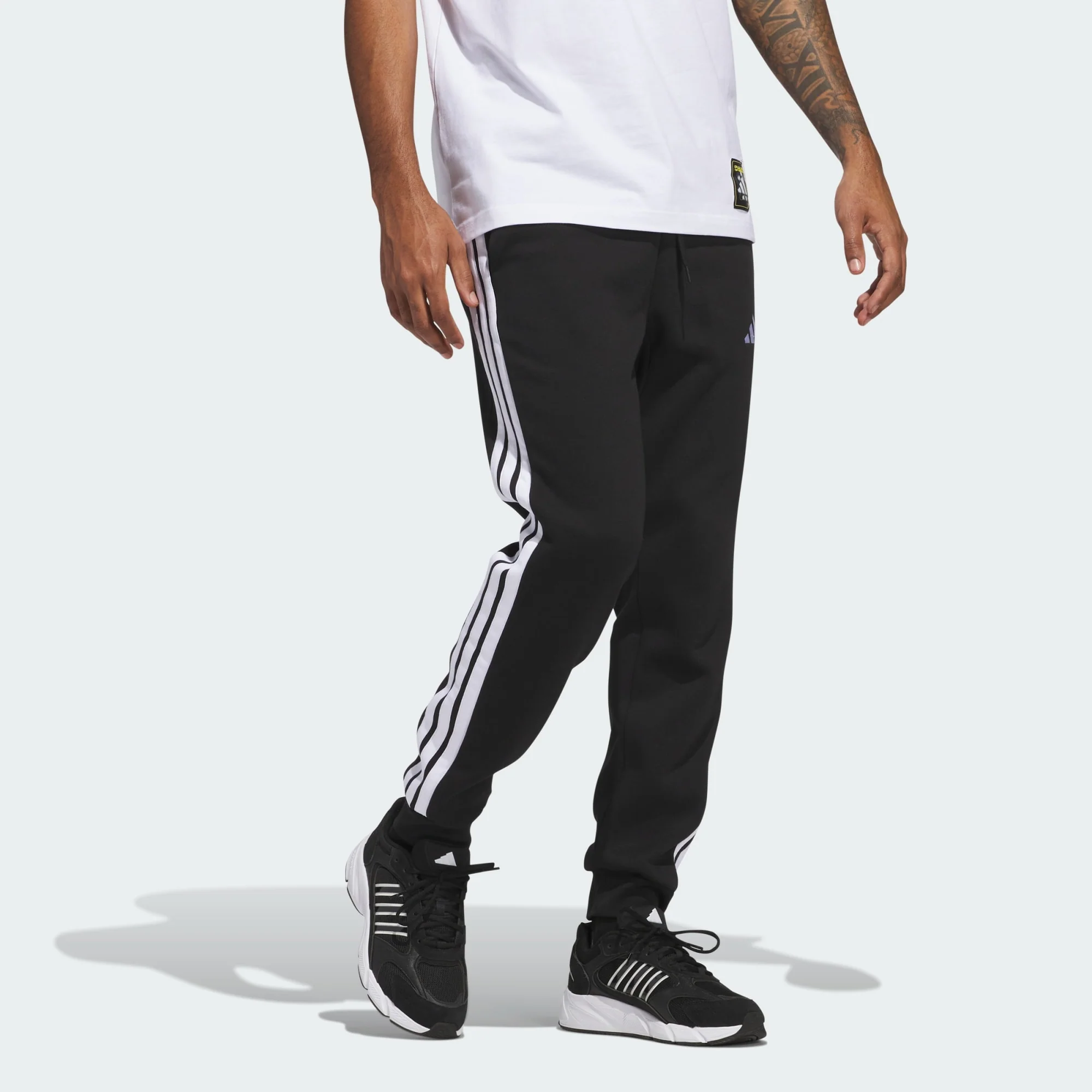 Adidas Men's 3-Stripes Fleece Black Trackpant - Image 3