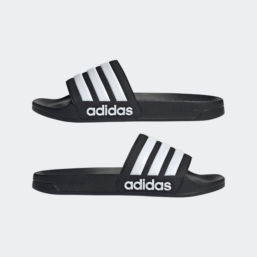 Adidas Unisex Adilette Black/White Shower Slides - Image 2