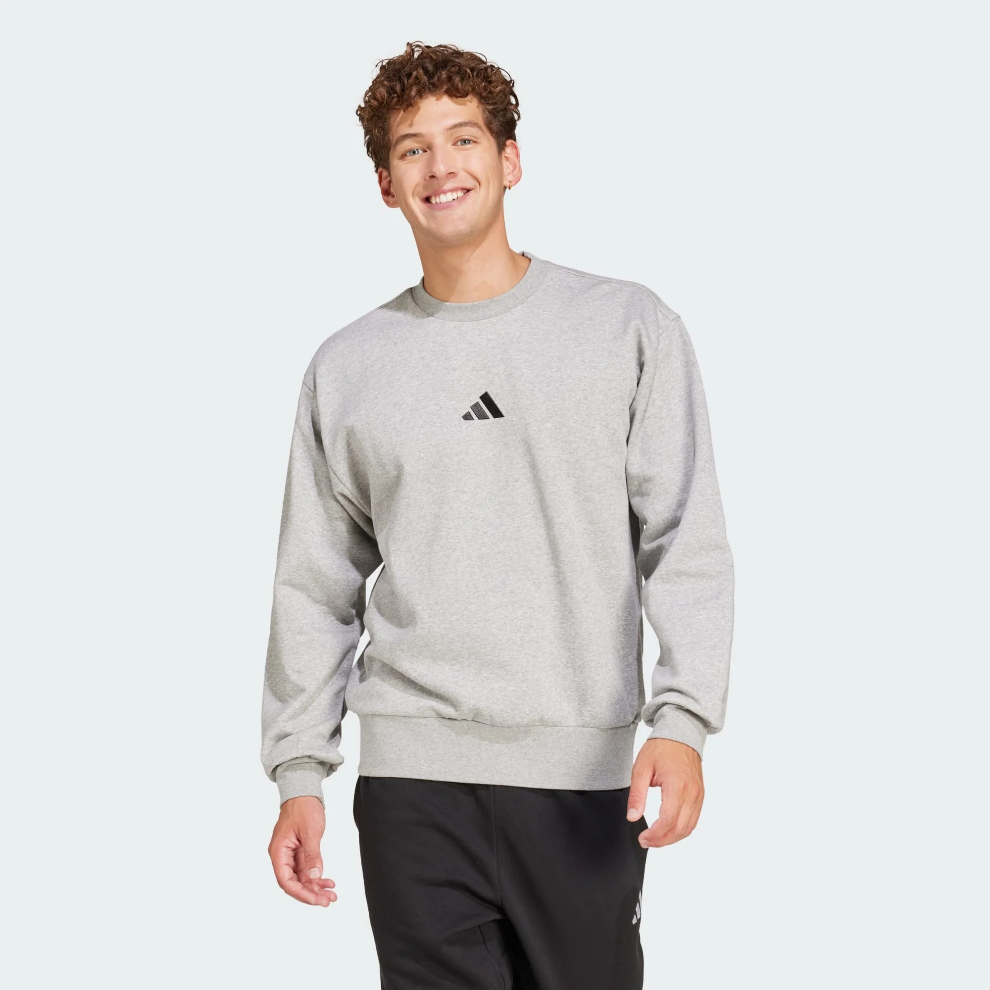 Adidas Men's Essentials Feelcozy Fleece Grey Sweatshirt