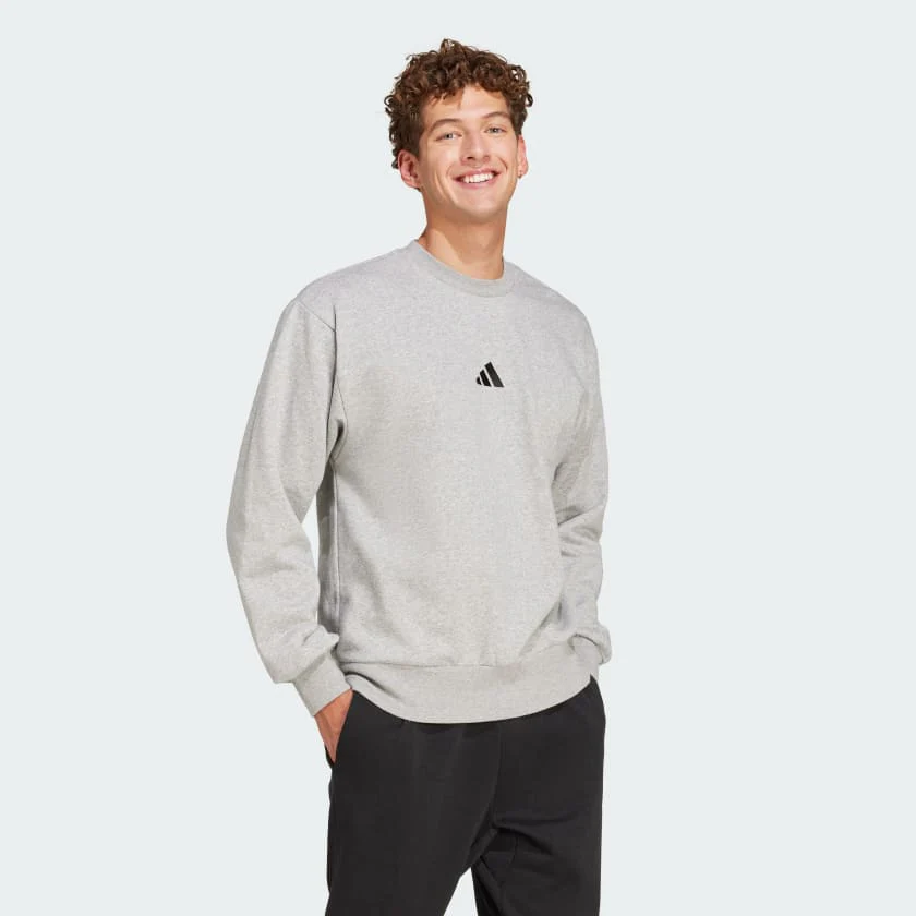 Adidas Men's Essentials Feelcozy Fleece Grey Sweatshirt - Image 5