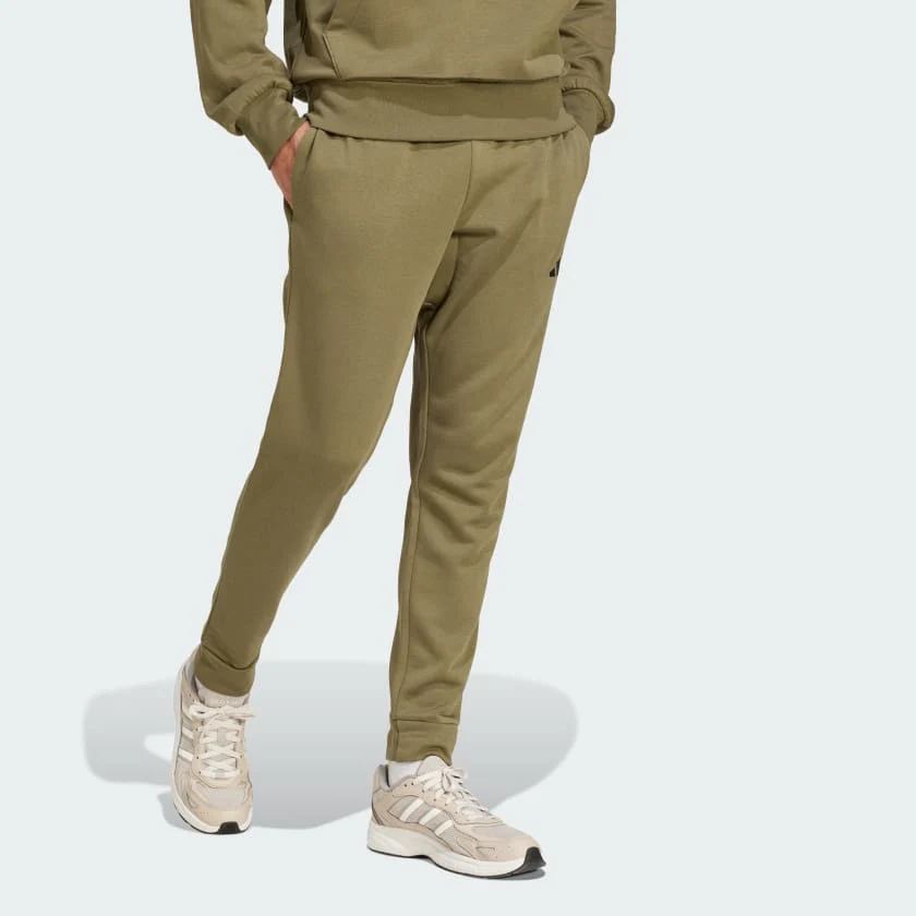 Adidas Men's Essentials Feelcozy Fleece Olive Trackpants - Image 4