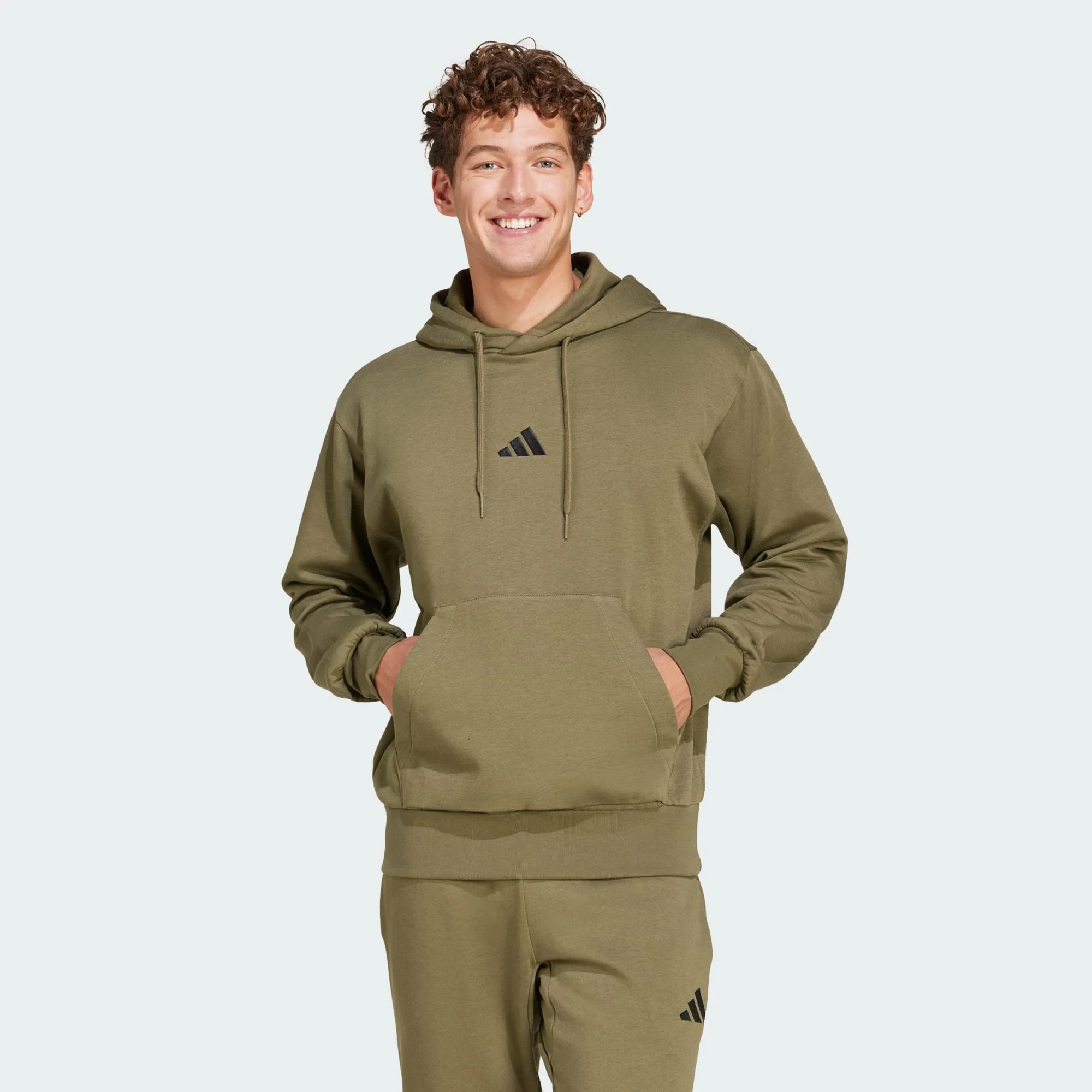 Adidas Men's Feelcozy Fleece Olive Hoodie