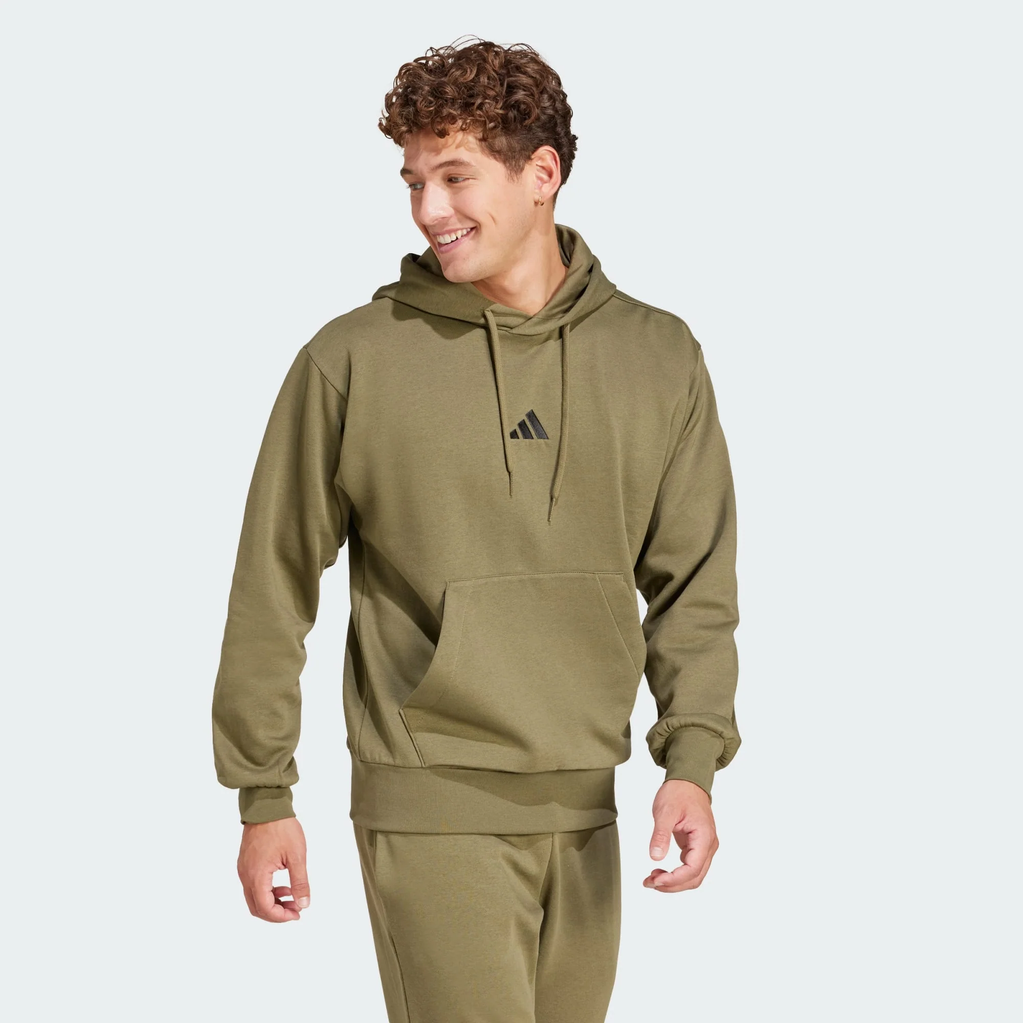 Adidas Men's Feelcozy Fleece Olive Hoodie - Image 5