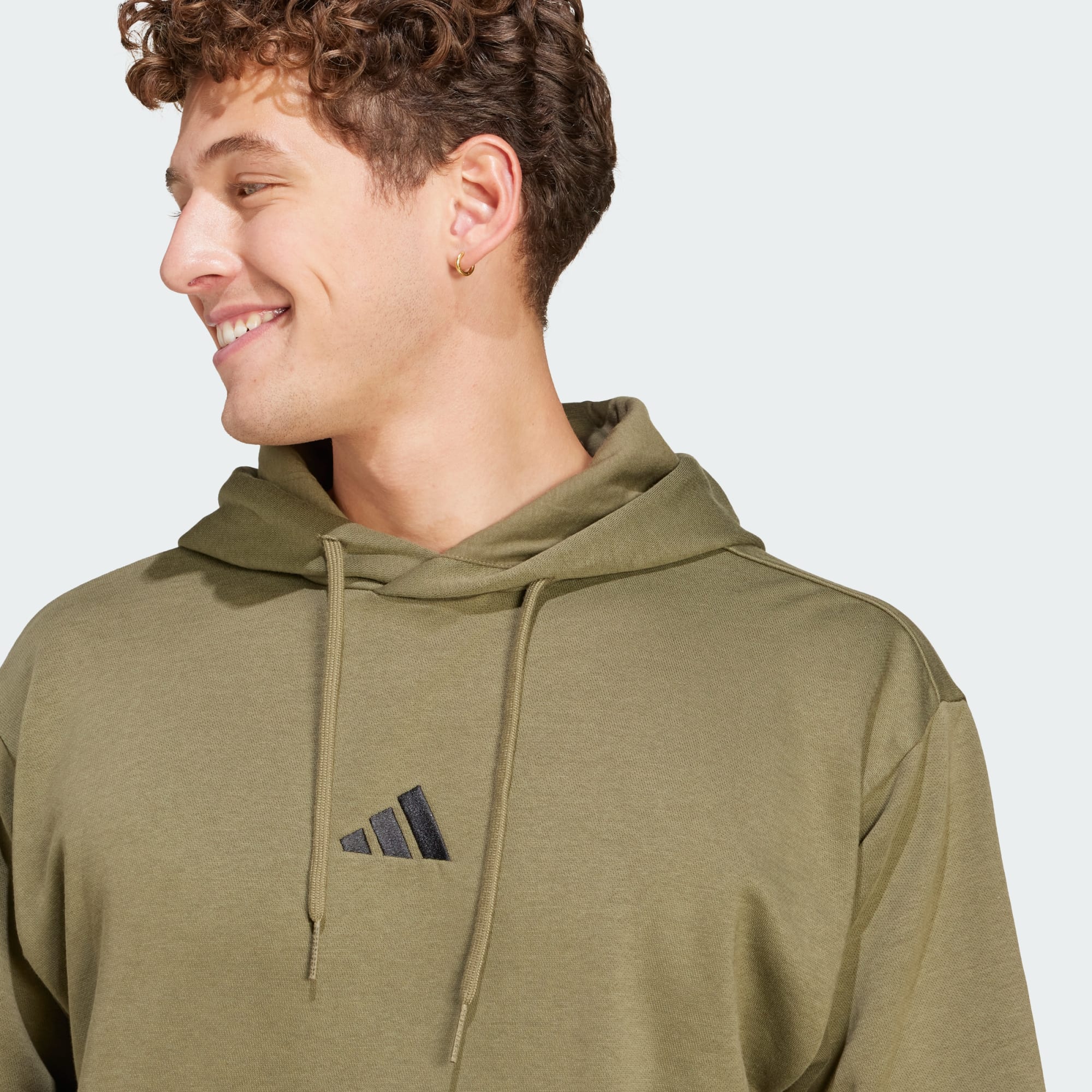 Adidas Men's Feelcozy Fleece Olive Hoodie - Image 6