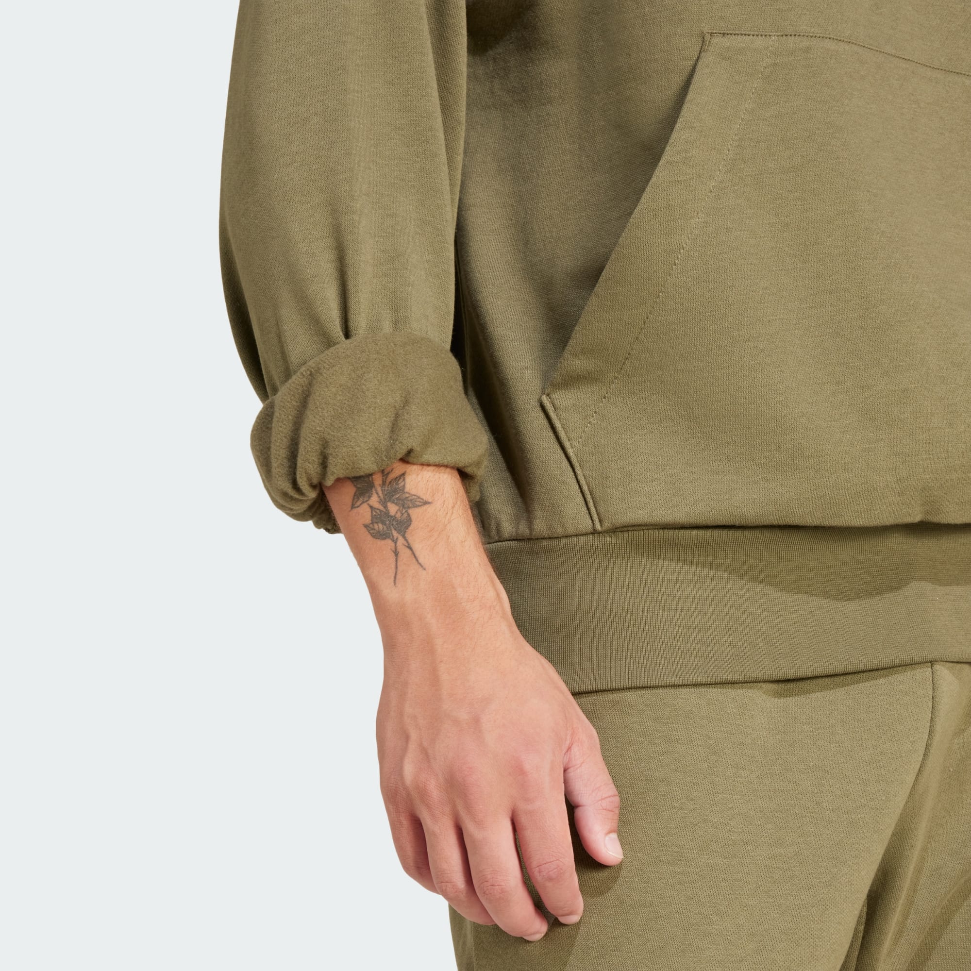 Adidas Men's Feelcozy Fleece Olive Hoodie - Image 7