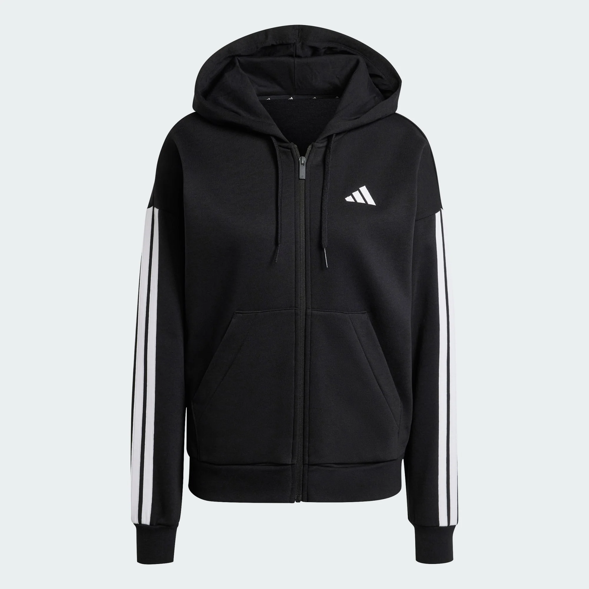 Adidas Women's 3-Stripes Fleece Full Zip Black Jacket - Image 2