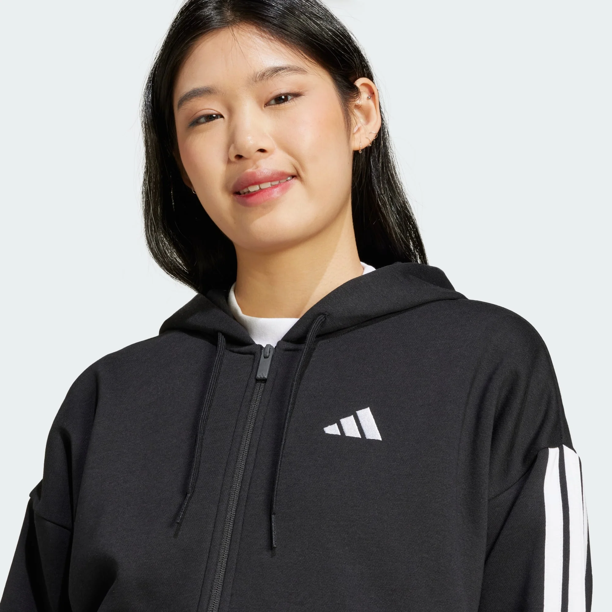 Adidas Women's 3-Stripes Fleece Full Zip Black Jacket - Image 5