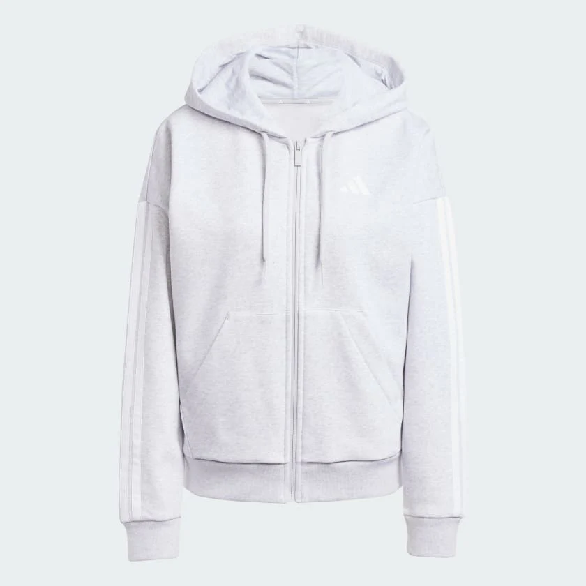 Adidas Women's 3-Stripes Fleece Full Zip Grey Jacket - Image 2