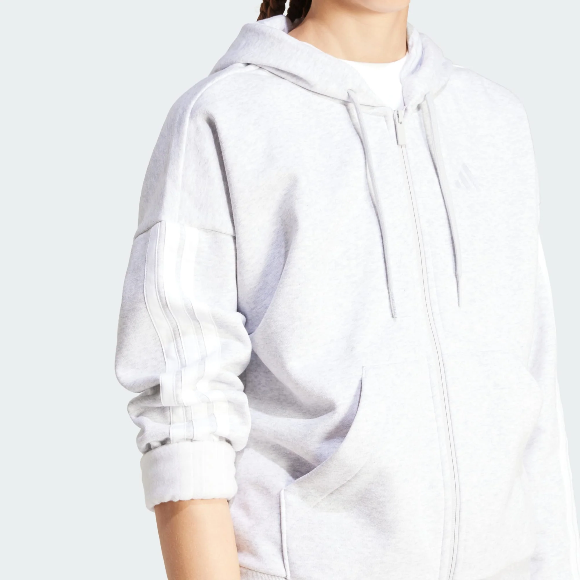 Adidas Women's 3-Stripes Fleece Full Zip Grey Jacket - Image 6