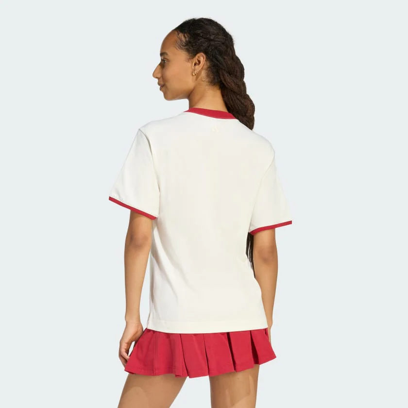 Adidas Women's Colorpop Embroidered Graphic Off White/Maroon Tee - Image 3