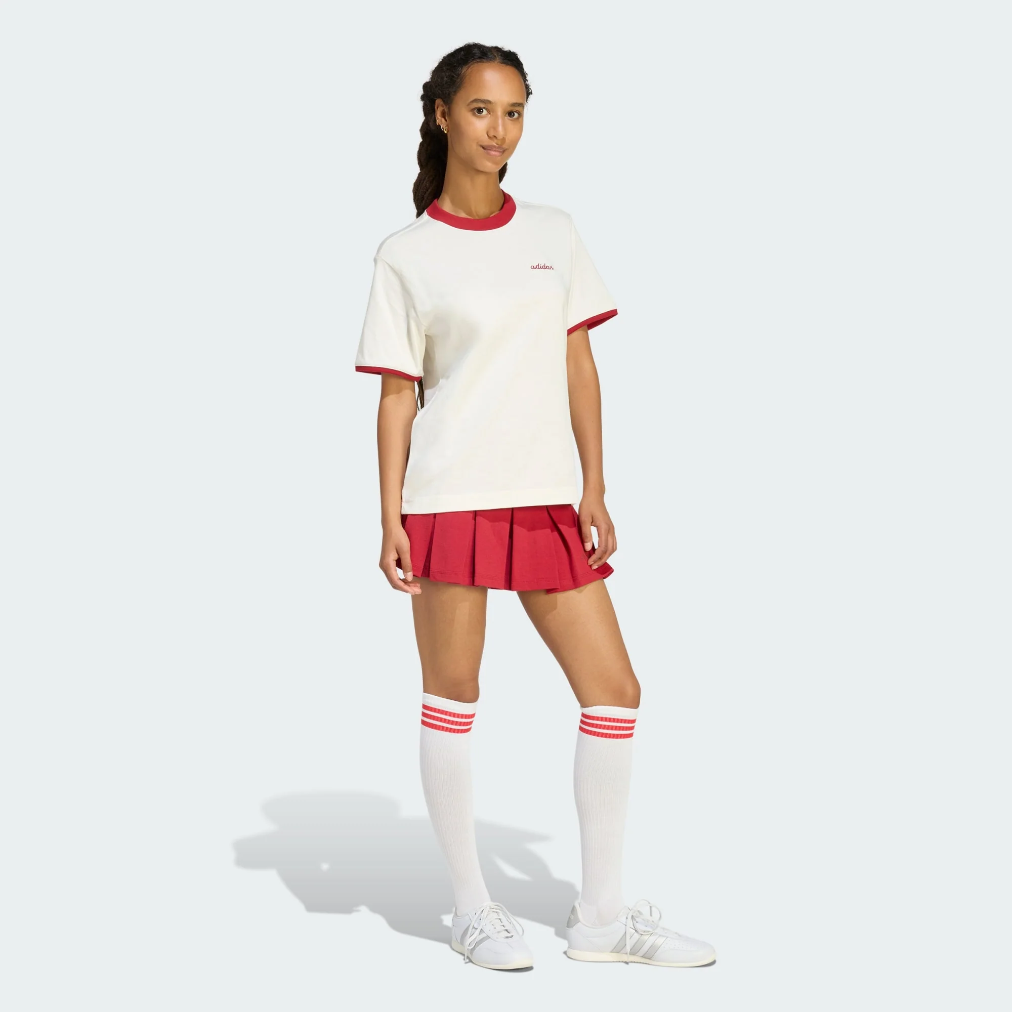 Adidas Women's Colorpop Embroidered Graphic Off White/Maroon Tee - Image 4