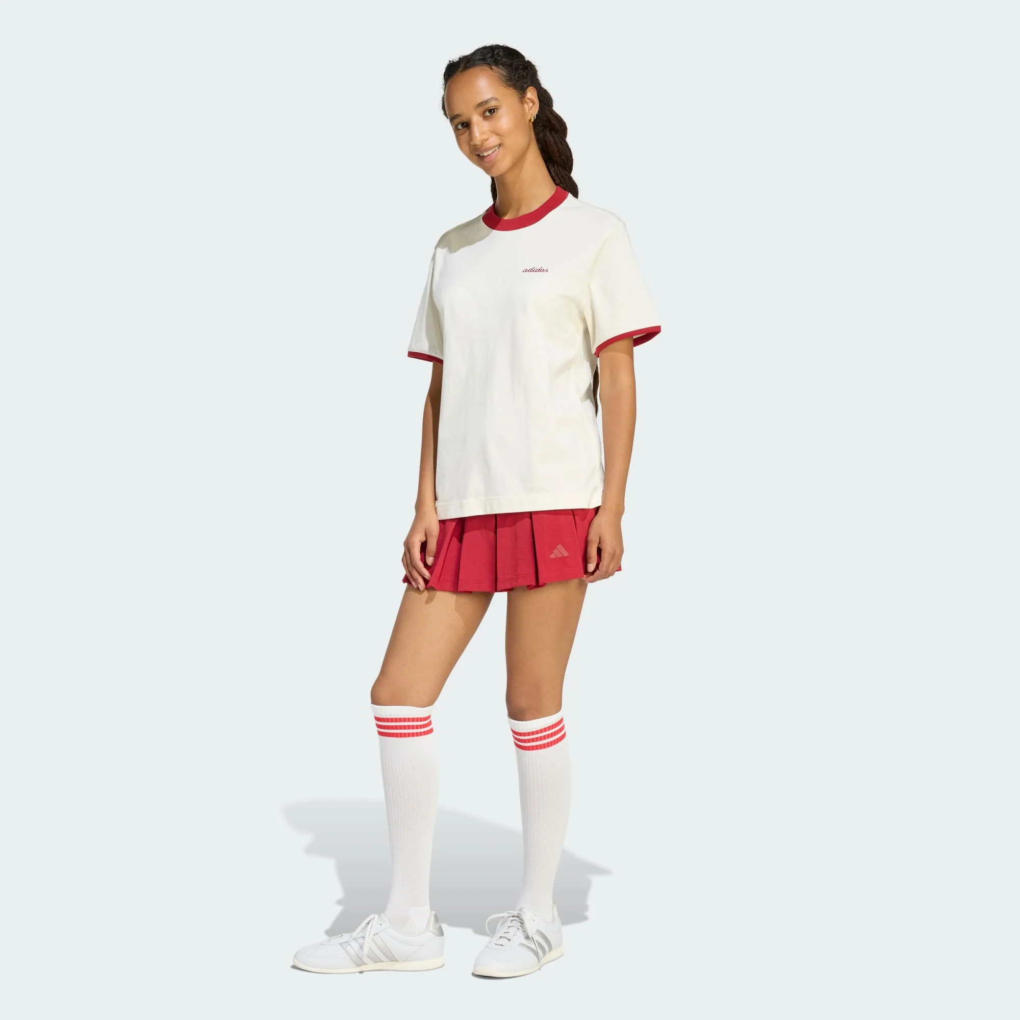 Adidas Women's Colorpop Embroidered Graphic Off White/Maroon Tee - Image 5