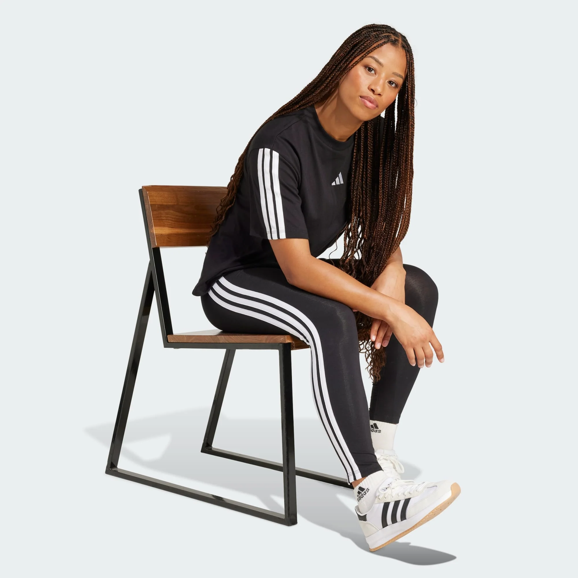 Adidas Women's Cotton 3-Stripes Black Tight - Image 4