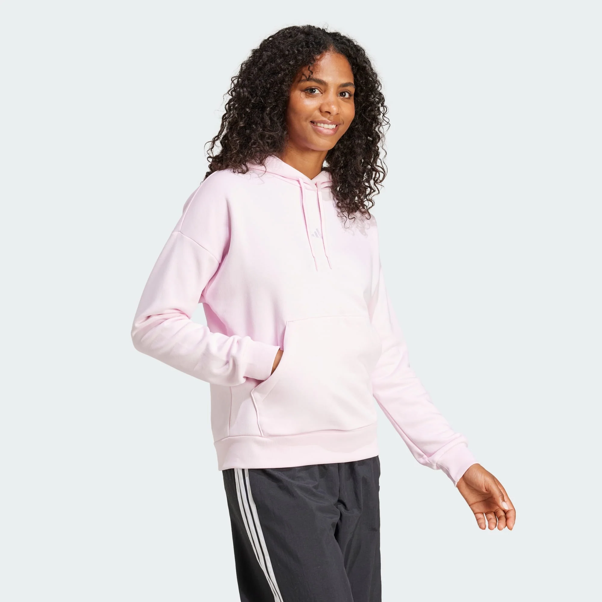Adidas Women's Essentials Small Logo Feel Cozy Pink Hoodie - Image 5