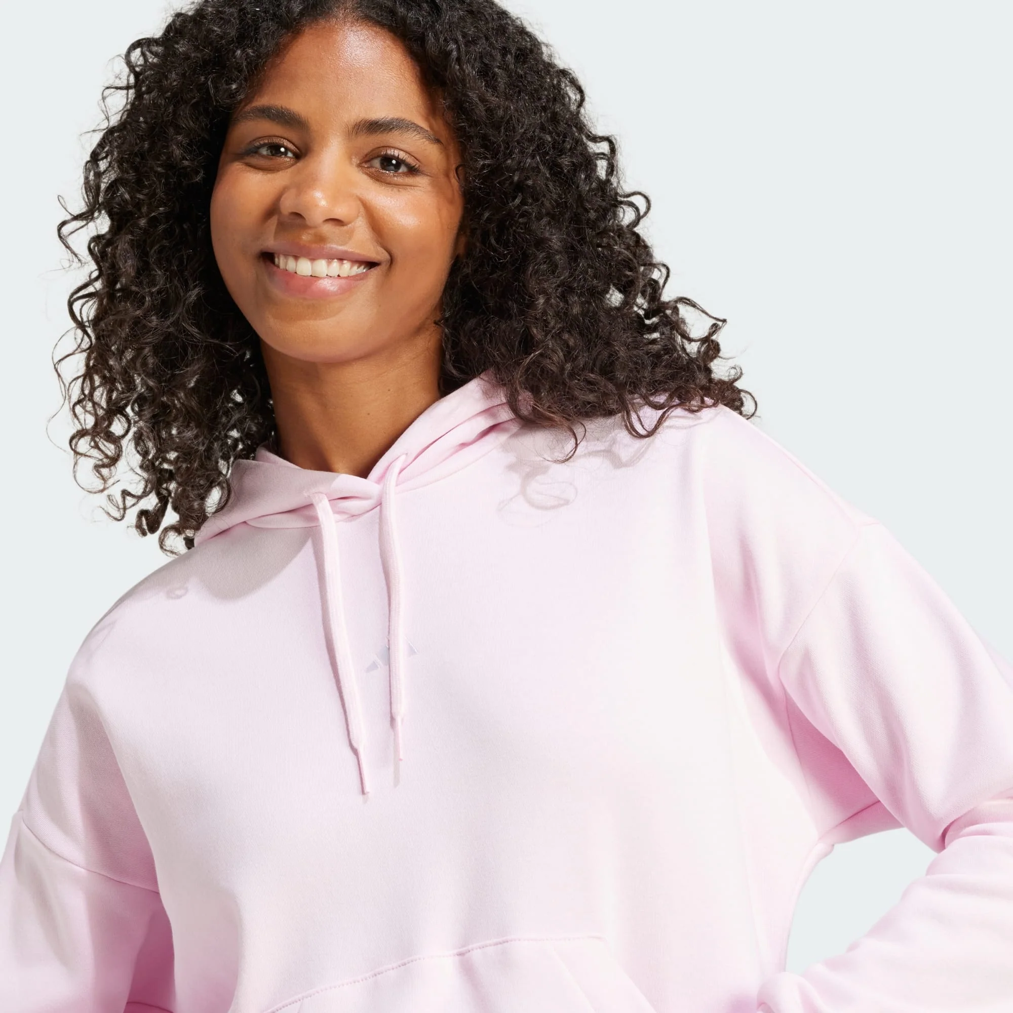 Adidas Women's Essentials Small Logo Feel Cozy Pink Hoodie - Image 6