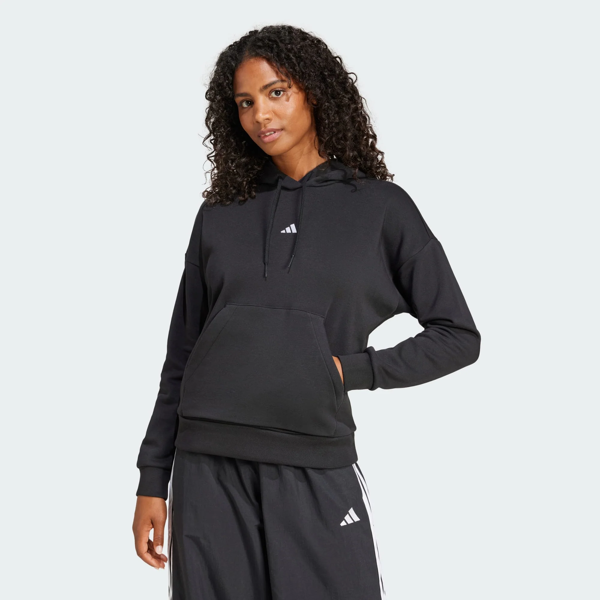Adidas Women's Small Logo Feelcozy Fleece Black Hoodie