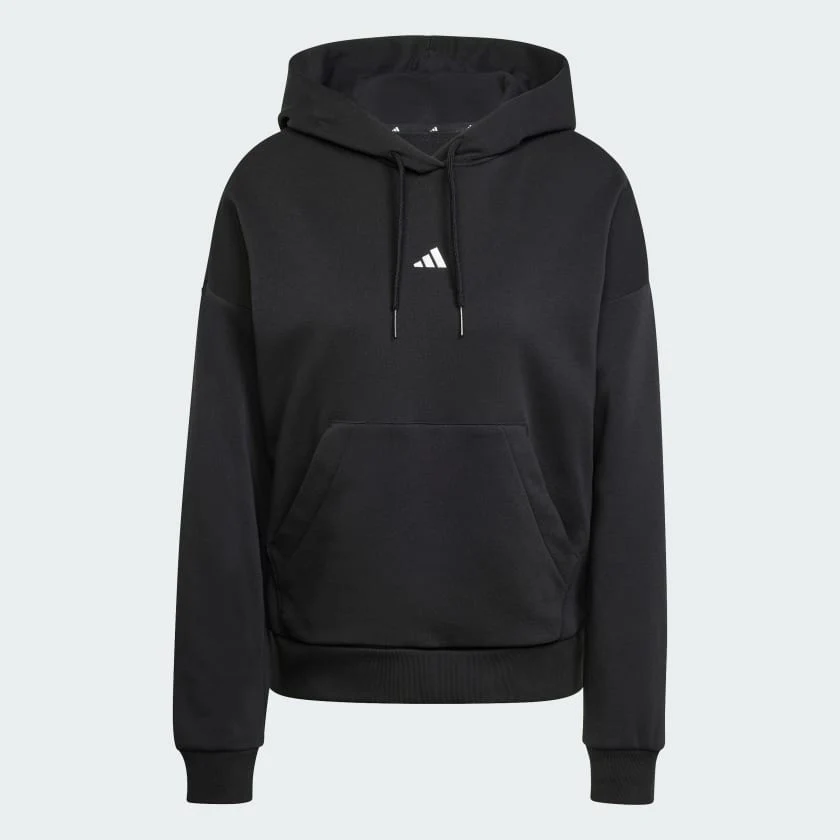 Adidas Women's Small Logo Feelcozy Fleece Black Hoodie - Image 2