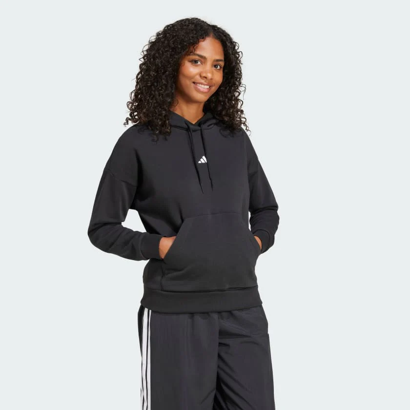 Adidas Women's Small Logo Feelcozy Fleece Black Hoodie - Image 3