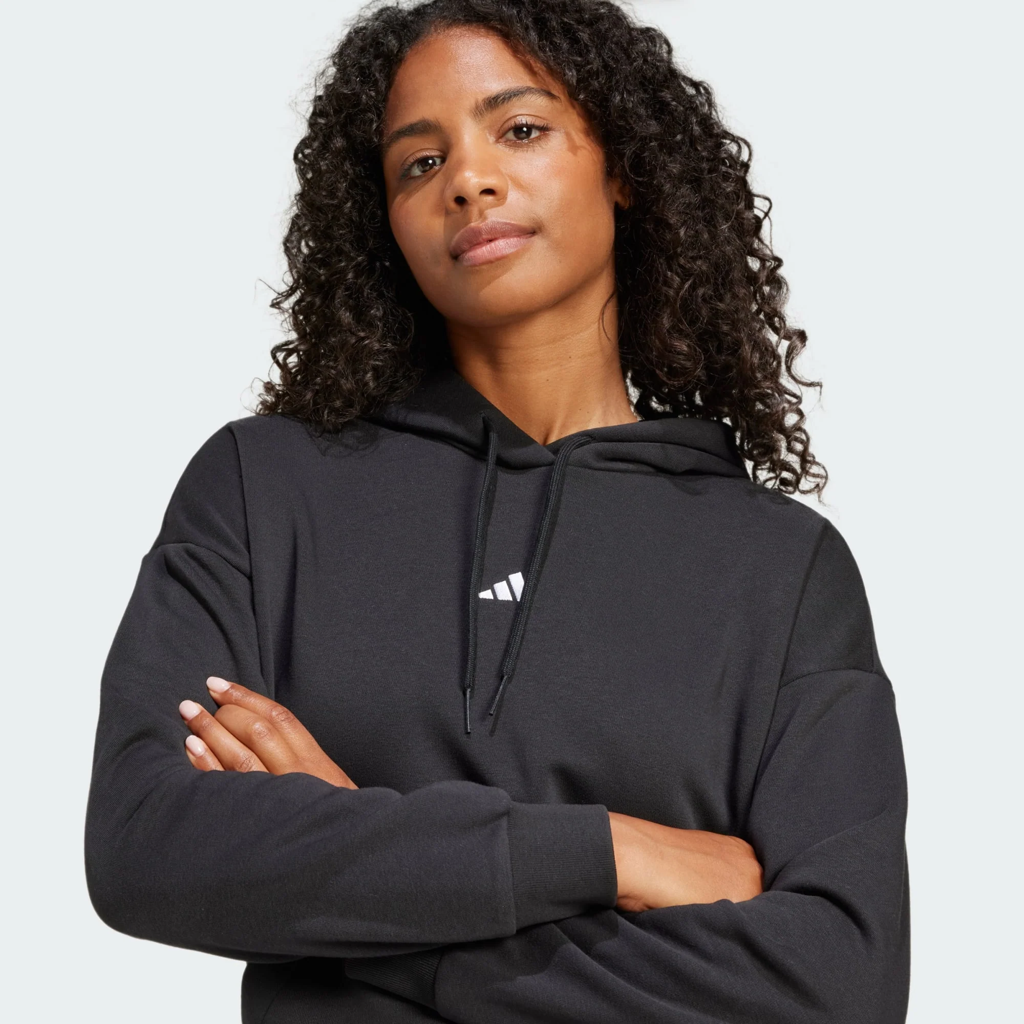 Adidas Women's Small Logo Feelcozy Fleece Black Hoodie - Image 5