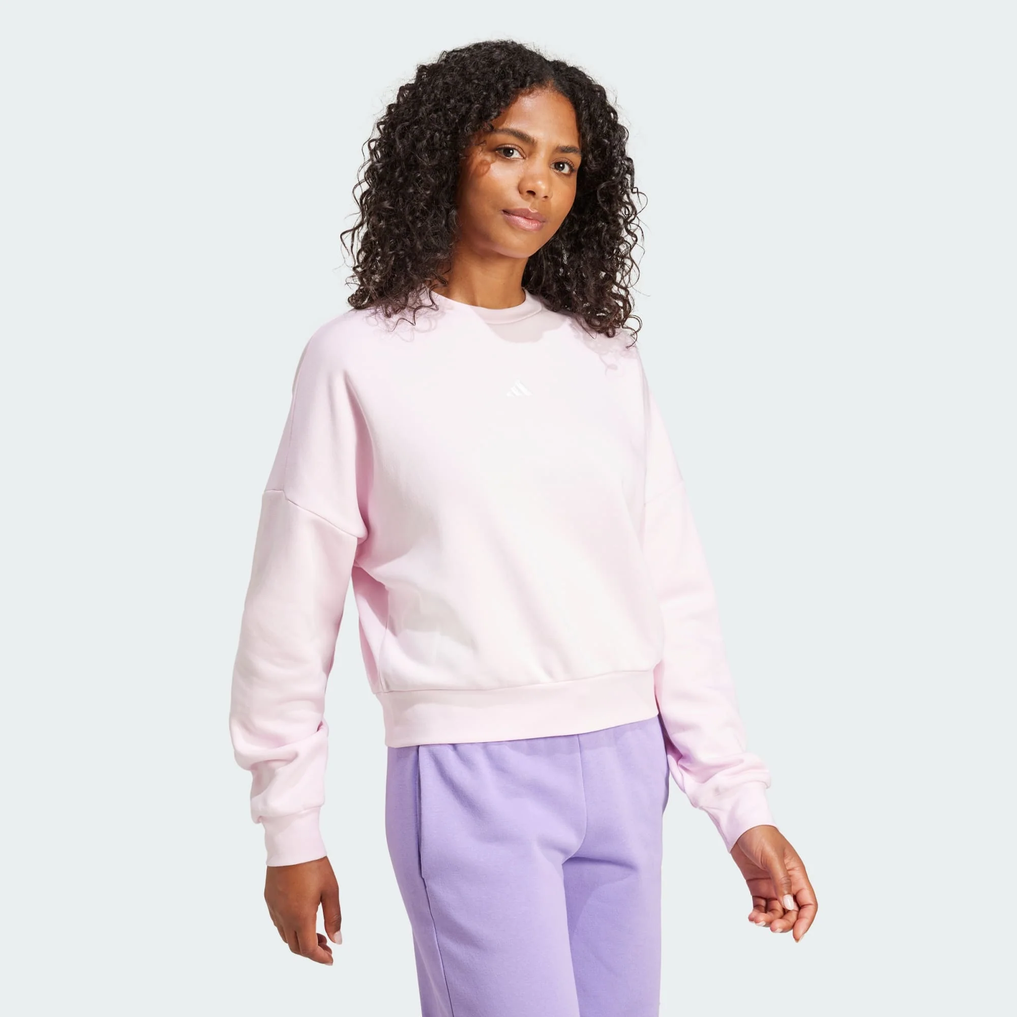 Adidas Women's Small Logo Feelcozy Fleece Crew Pink Sweatshirt - Image 3