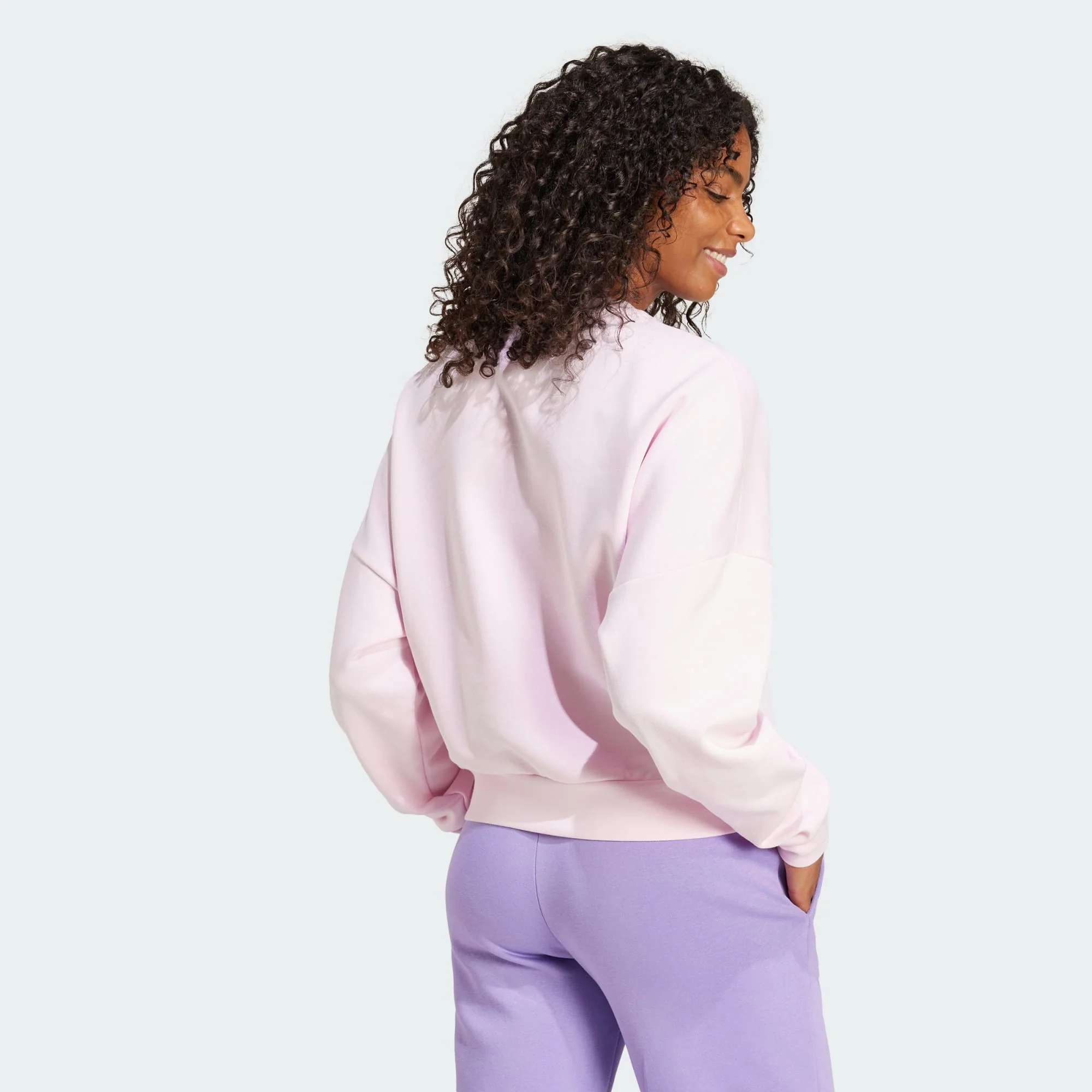 Adidas Women's Small Logo Feelcozy Fleece Crew Pink Sweatshirt - Image 4