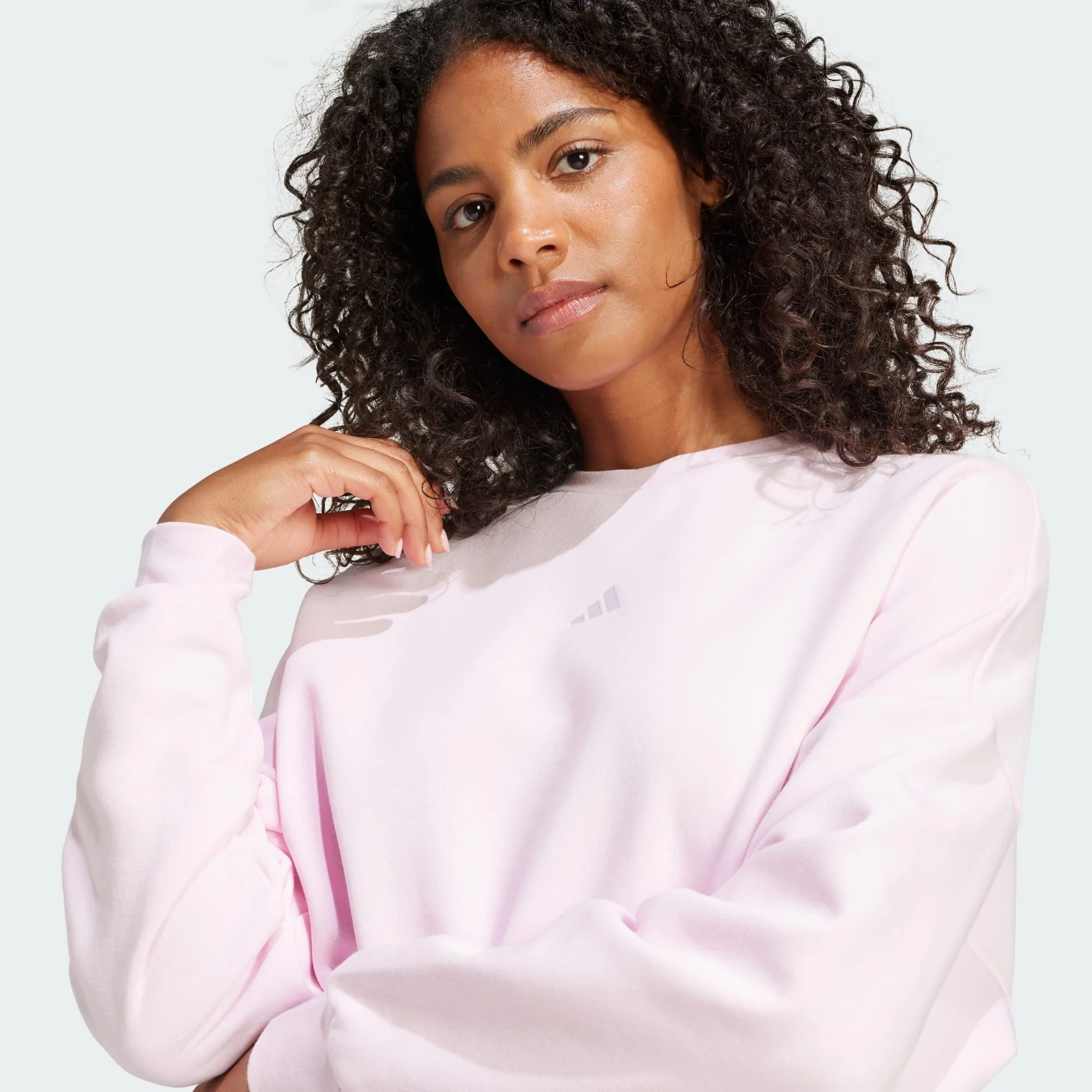 Adidas Women's Small Logo Feelcozy Fleece Crew Pink Sweatshirt - Image 5