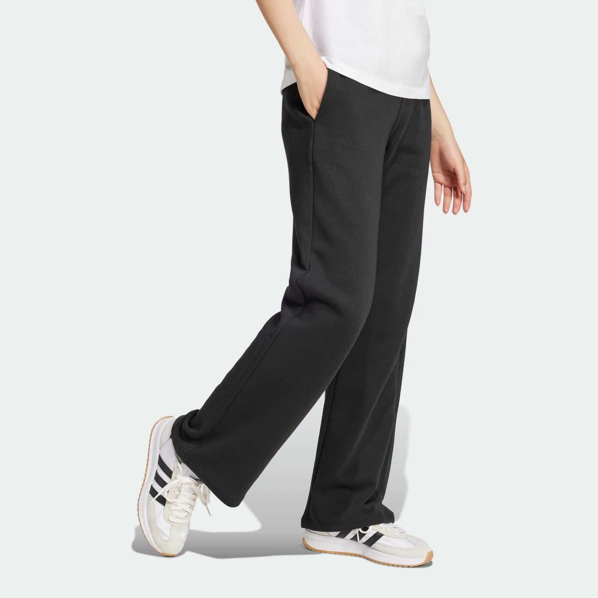 Adidas Women's Small Logo Feelcozy Fleece Open Hem Black Trackpant - Image 4