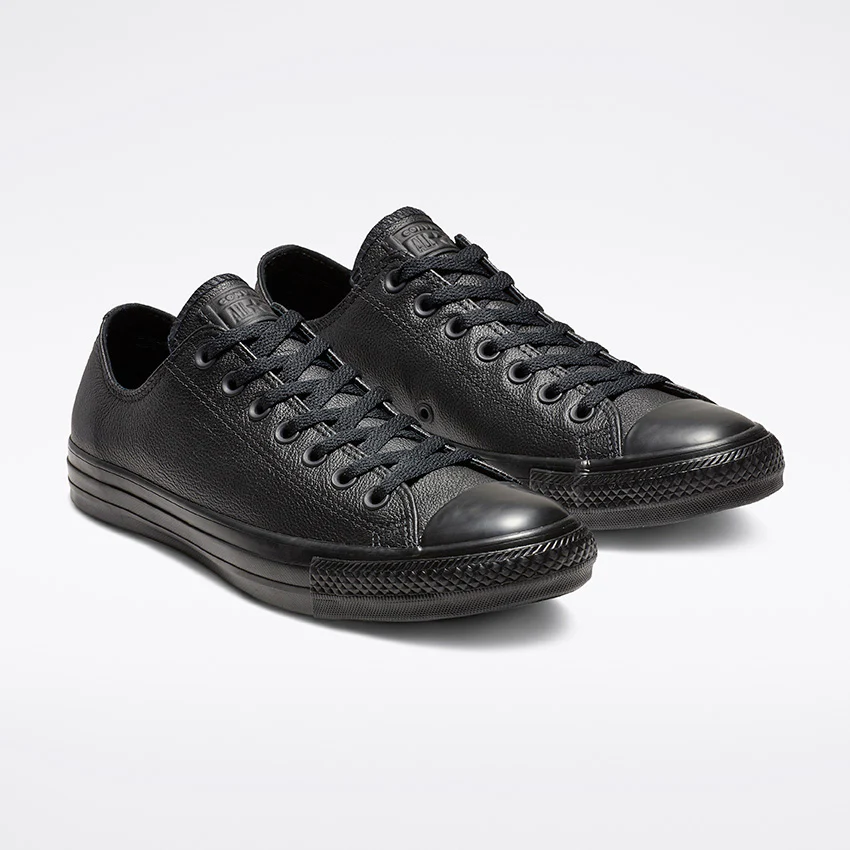 Converse Women's Chuck Taylor All Star Low Top Triple Black Leather Shoe - Image 3