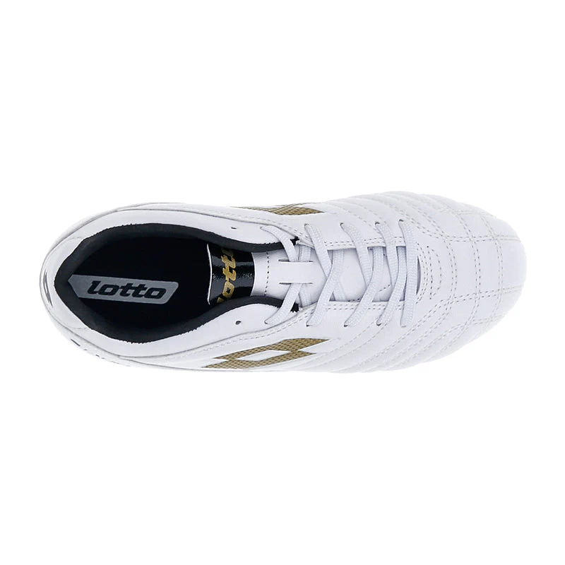 Lotto Kid's Stadio 705 Fg White/Gold Football Boots - Image 6