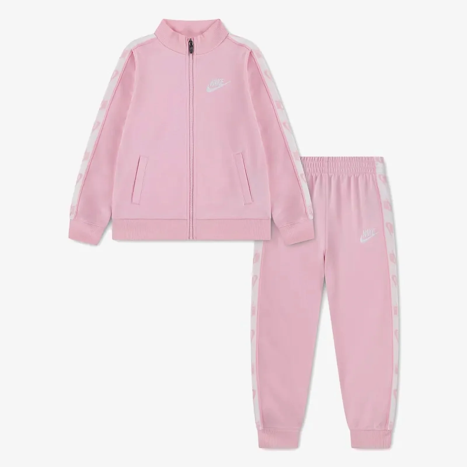 Nike Kid's Full Zip Logo Taping Pink Tracksuit Set