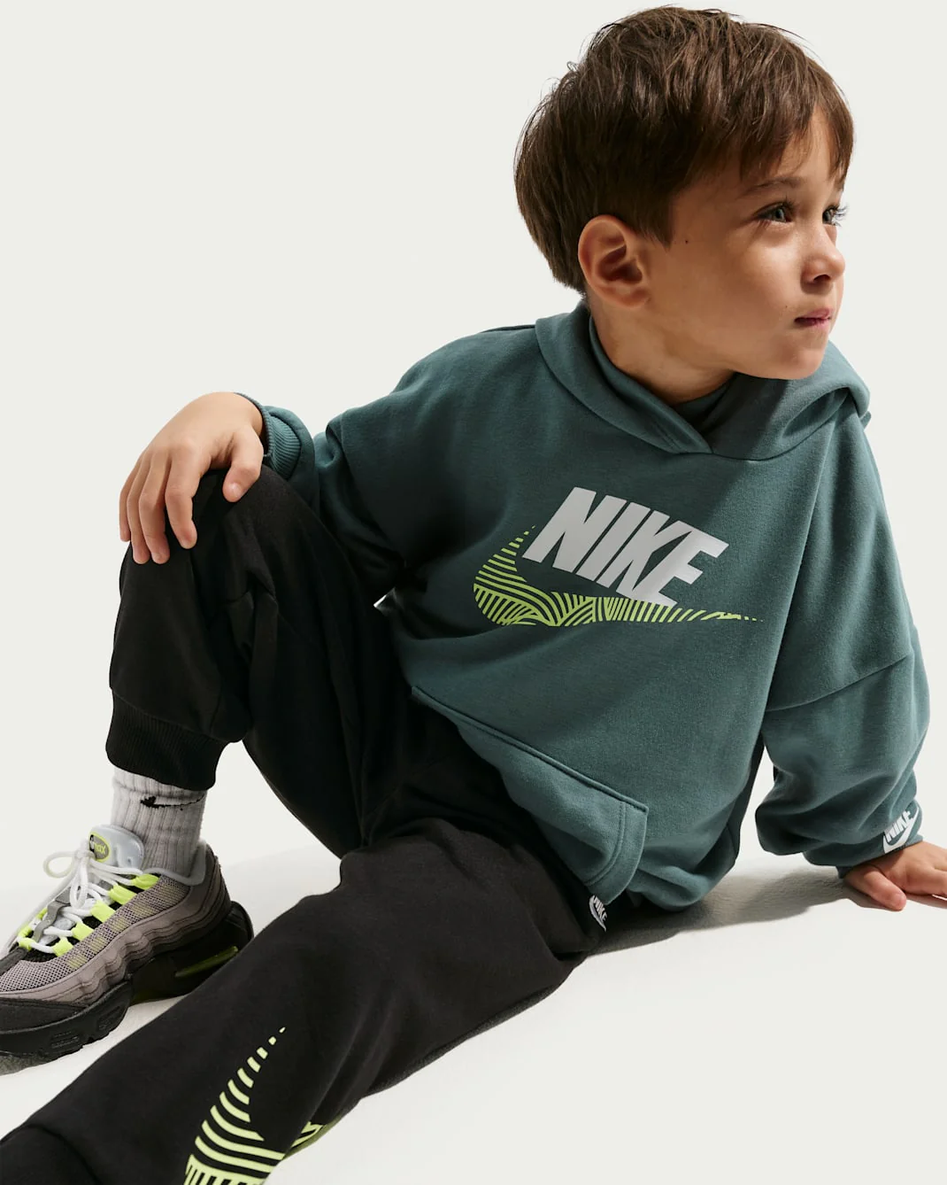 Nike Kid's In The Zone Oversized French Terry Teal Blue/Black Tracksuit Set - Image 7