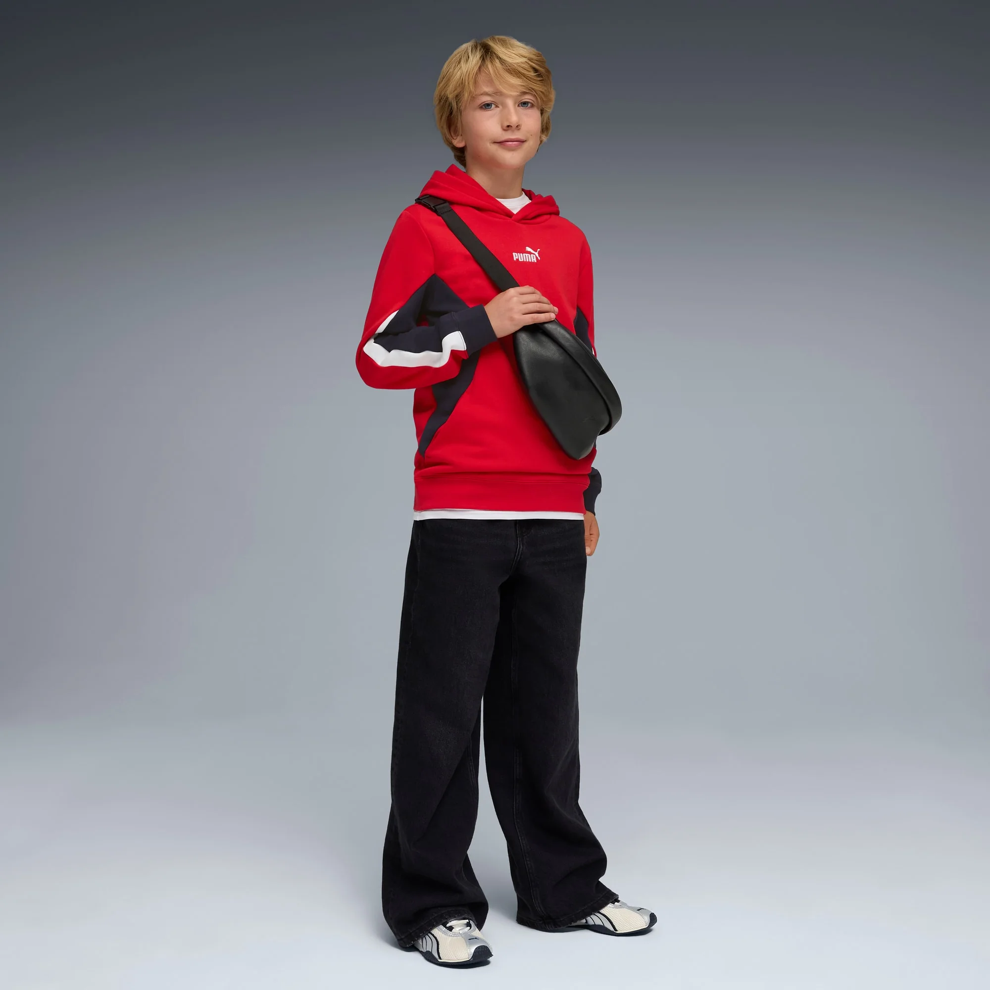 Puma Kid's Essentials Block French Terry Red Hoodie