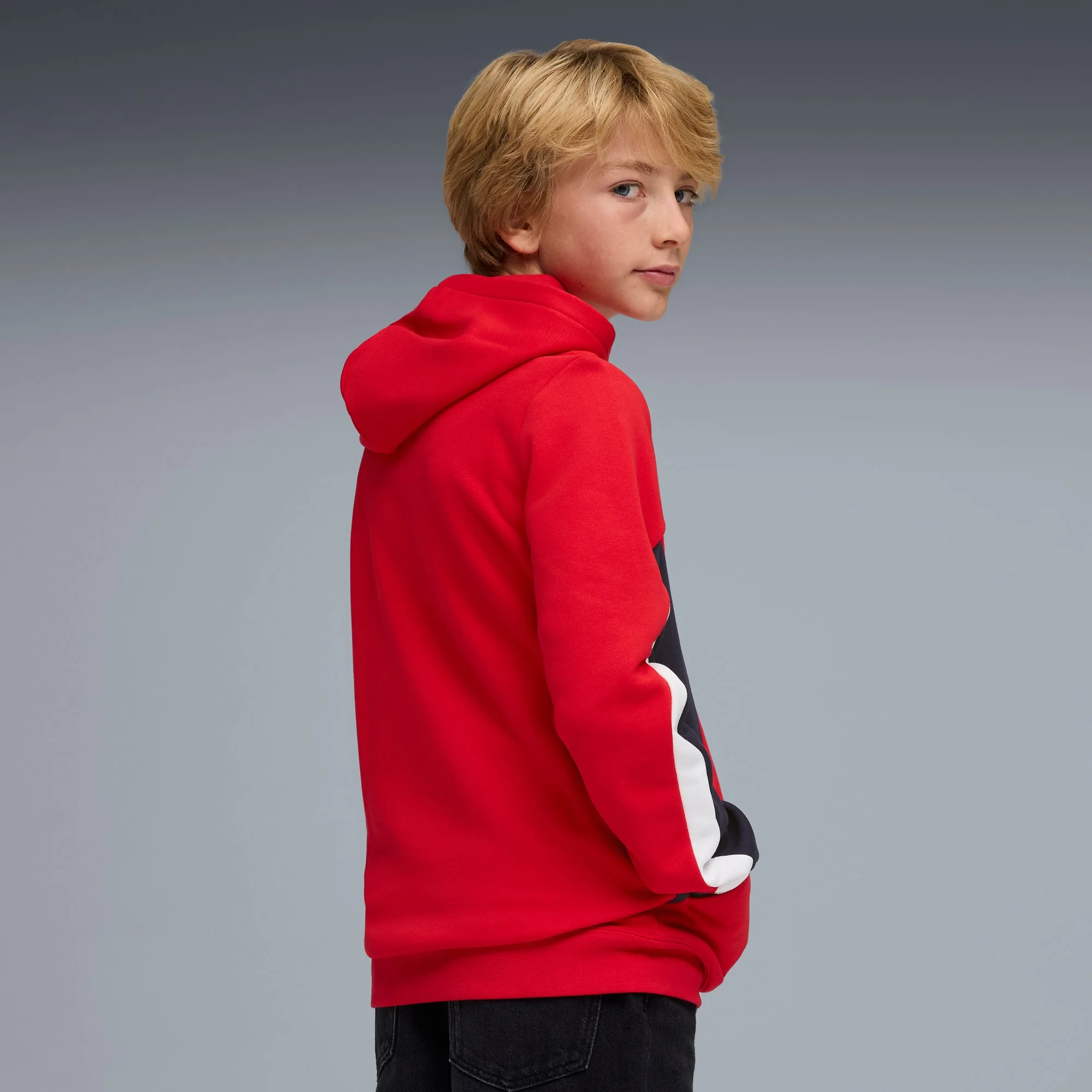 Puma Kid's Essentials Block French Terry Red Hoodie - Image 4